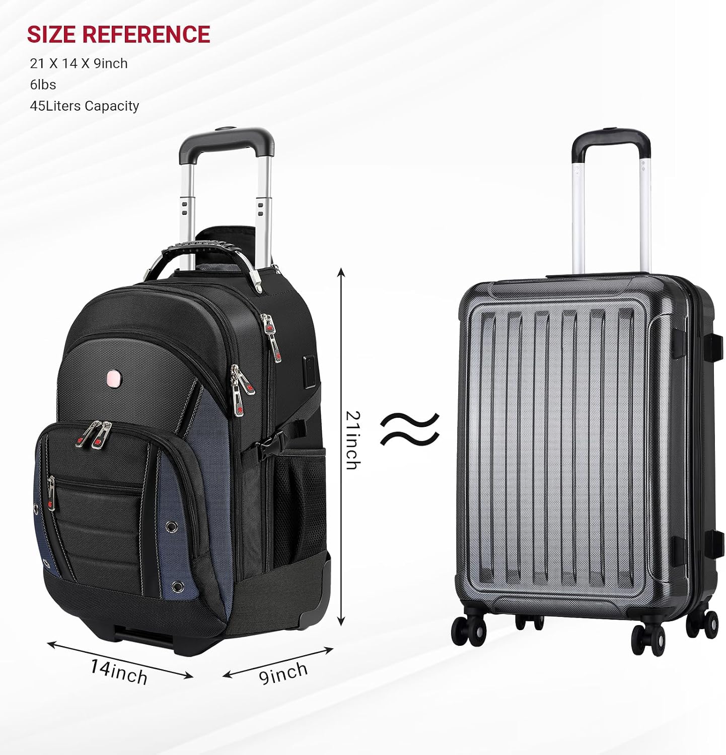 Detalle de Star Cloud Rolling Backpack with Wheels: 17.3" Laptop, USB & Type-C Charging, 45L Carry-On