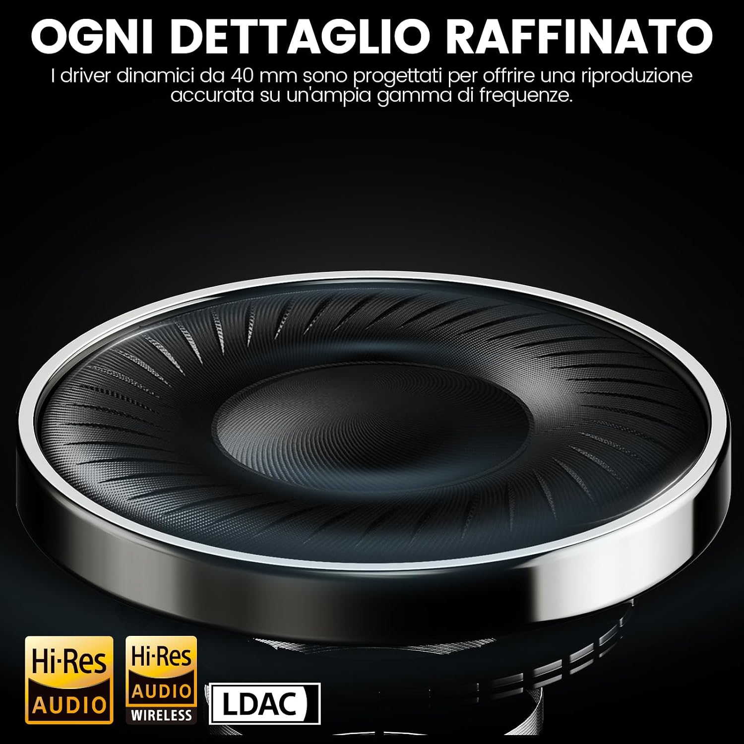 Detalle 2 de 1Mii Y8+ Cuffie Bluetooth 6.0 Over-Ear con ANC Ibrido, 100 Ore di Autonomia e EQ Personalizzabile