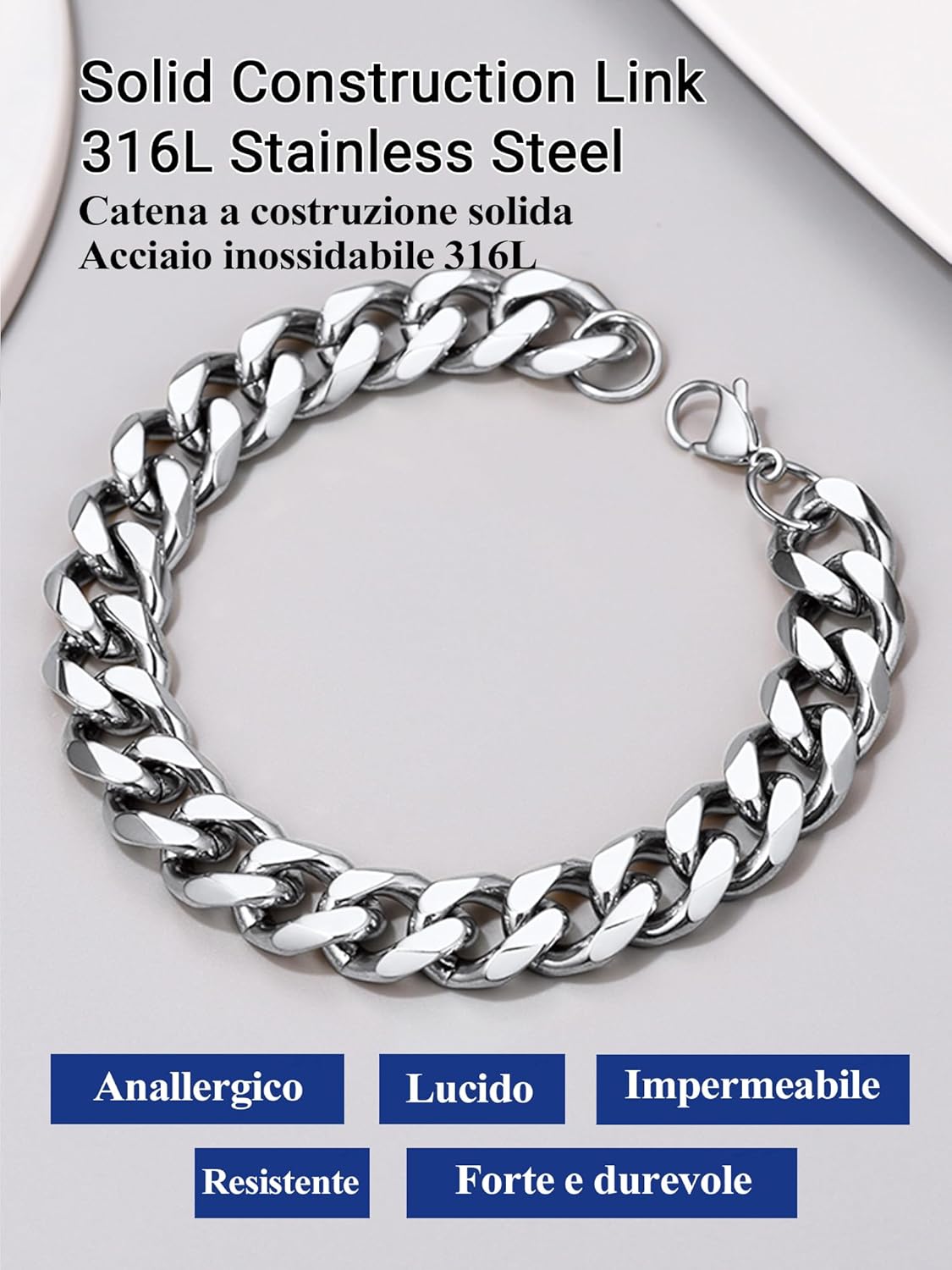 Thumbnail 2 de PROSTEEL Bracciale da Uomo a Catena Cubana: Acciaio Inossidabile e Placcatura 18K