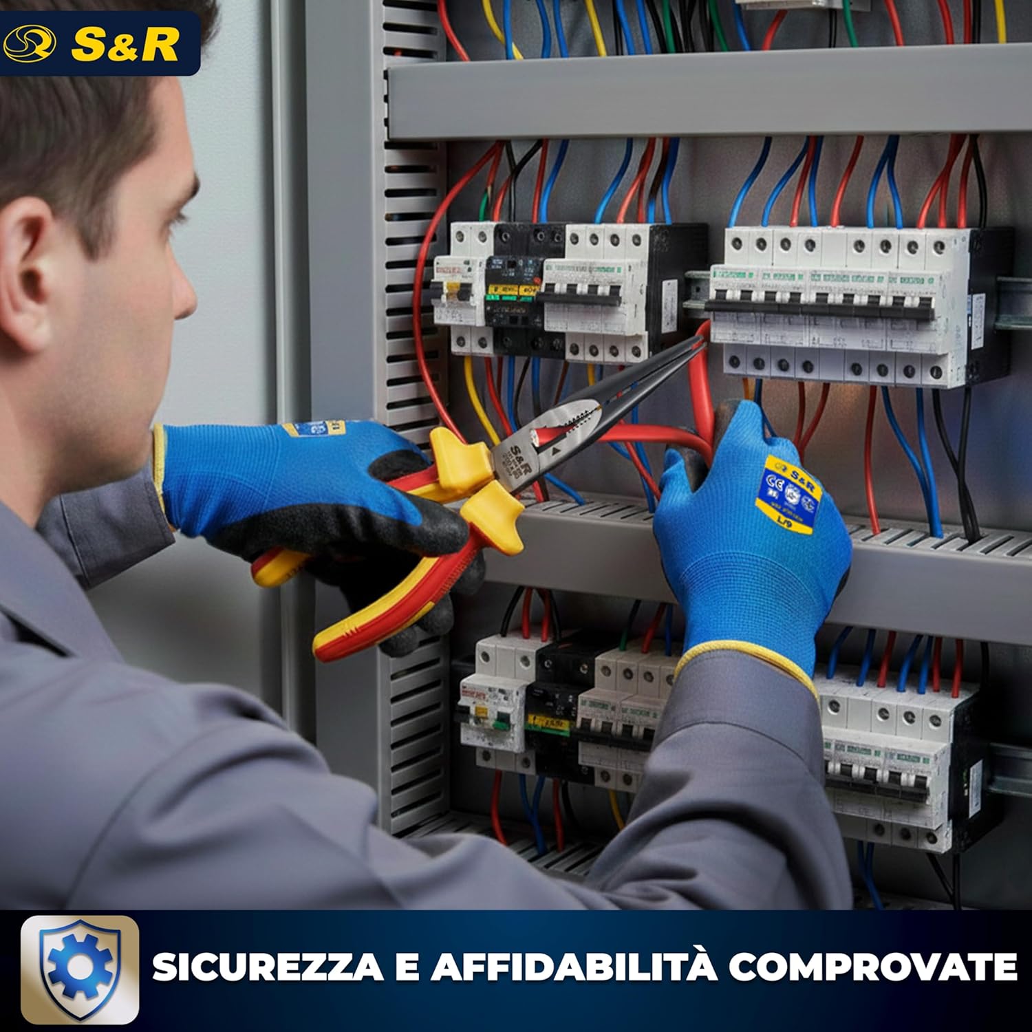 Thumbnail 6 de S&R Pinze a becco lungo certificate VDE – Pinza elettricista 210 mm in acciaio cromovanadio fosfatato