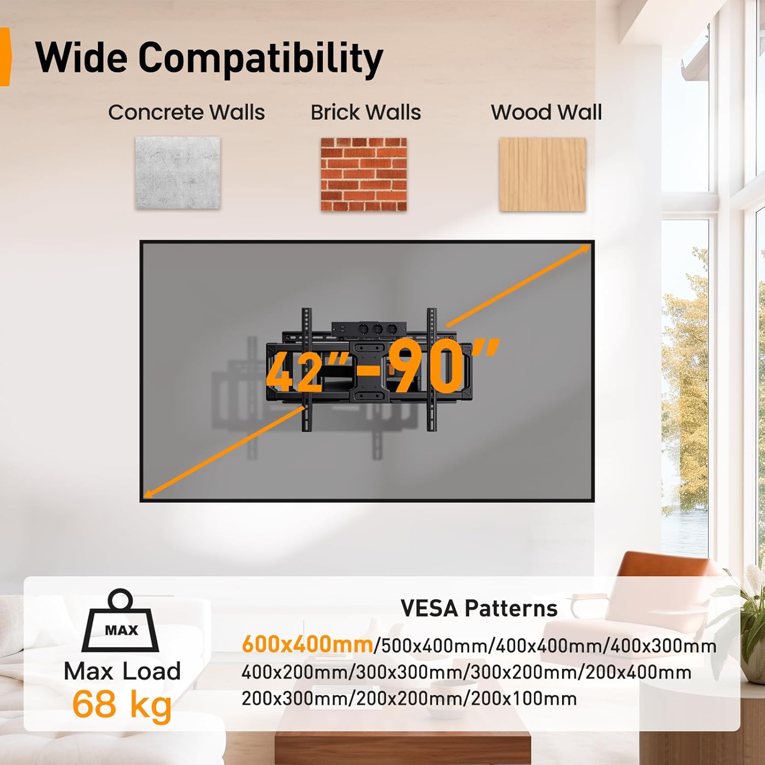 Detalle 2 de Perlegear PGLF11 TV-Wandhalterung 42"-90", 68 kg