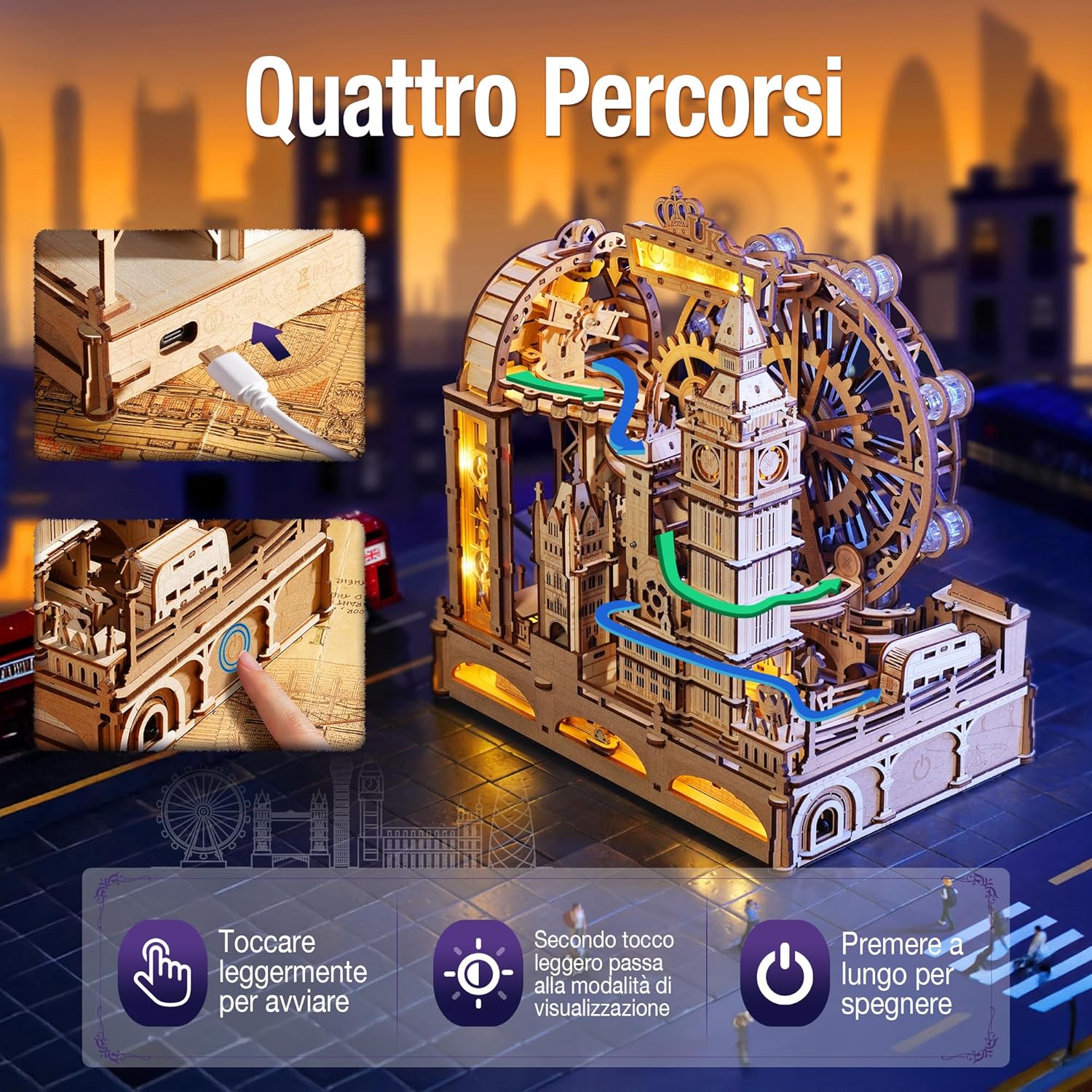 Thumbnail 4 de ROKR Puzzle 3D in legno per adulti (modello Londra) con palline e meccanismo a tocco