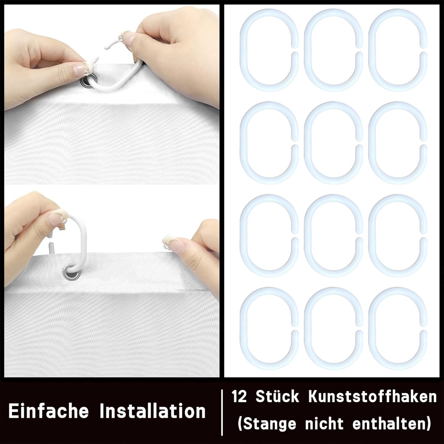Detalle de FAIRYGATE Badvorhang 180x180 cm – waschbar, wasserdicht, mit 12 Vorhangringen