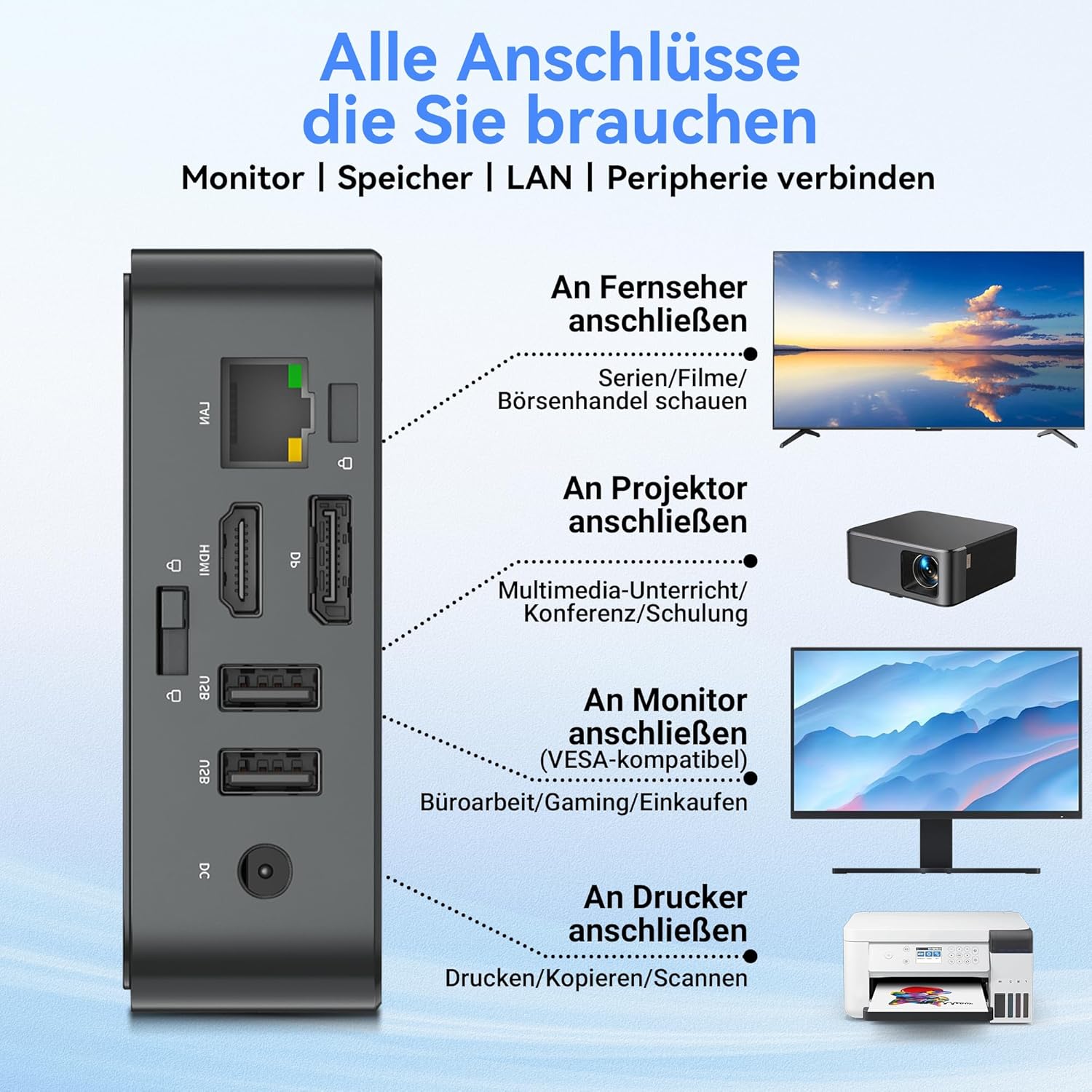 Thumbnail 6 de Blackview Mini PC MP50 (AMD Ryzen 5) mit Tastatur & Maus, Radeon Vega 8, 16GB RAM, 512GB SSD, Windows 11 Pro, 4K