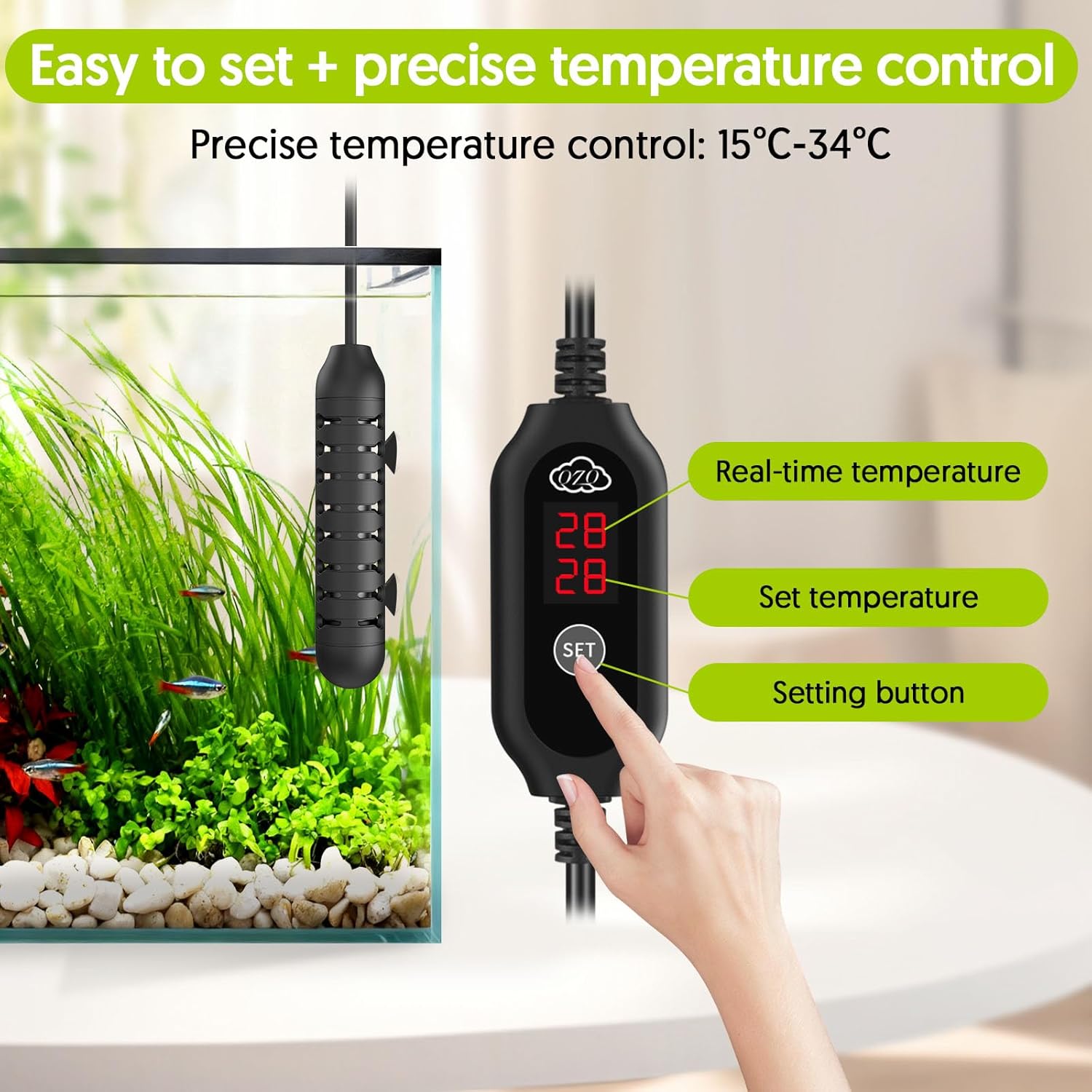 Detalle 2 de QZQ Fish Tank Heater Submersible Aquarium Heater with External Thermostat (50W)