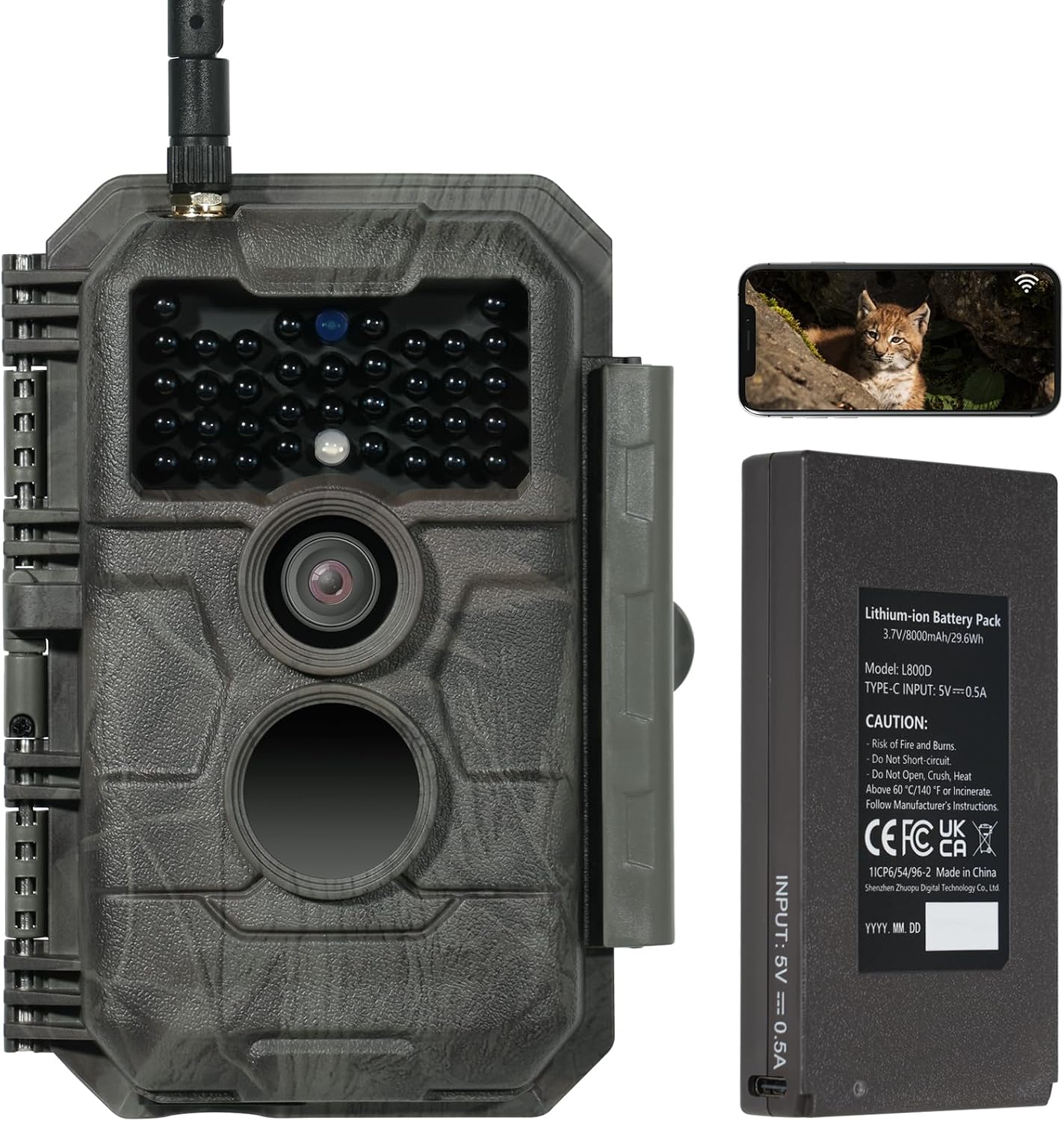 Detalle de GardePro E6P viltkamera med Wi-Fi, 64 MP, 110° synfält och uppladdningsbart batteri