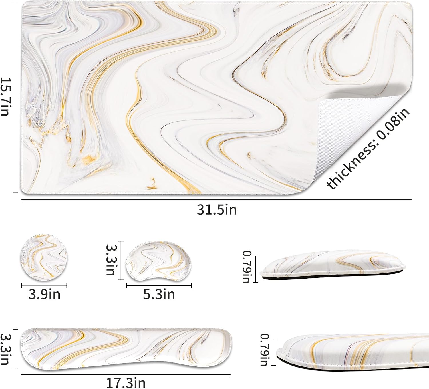 Detalle de QiyI 4-in-1 PU Leather Desk Mat Set with Marble Stripes and Wrist Rests