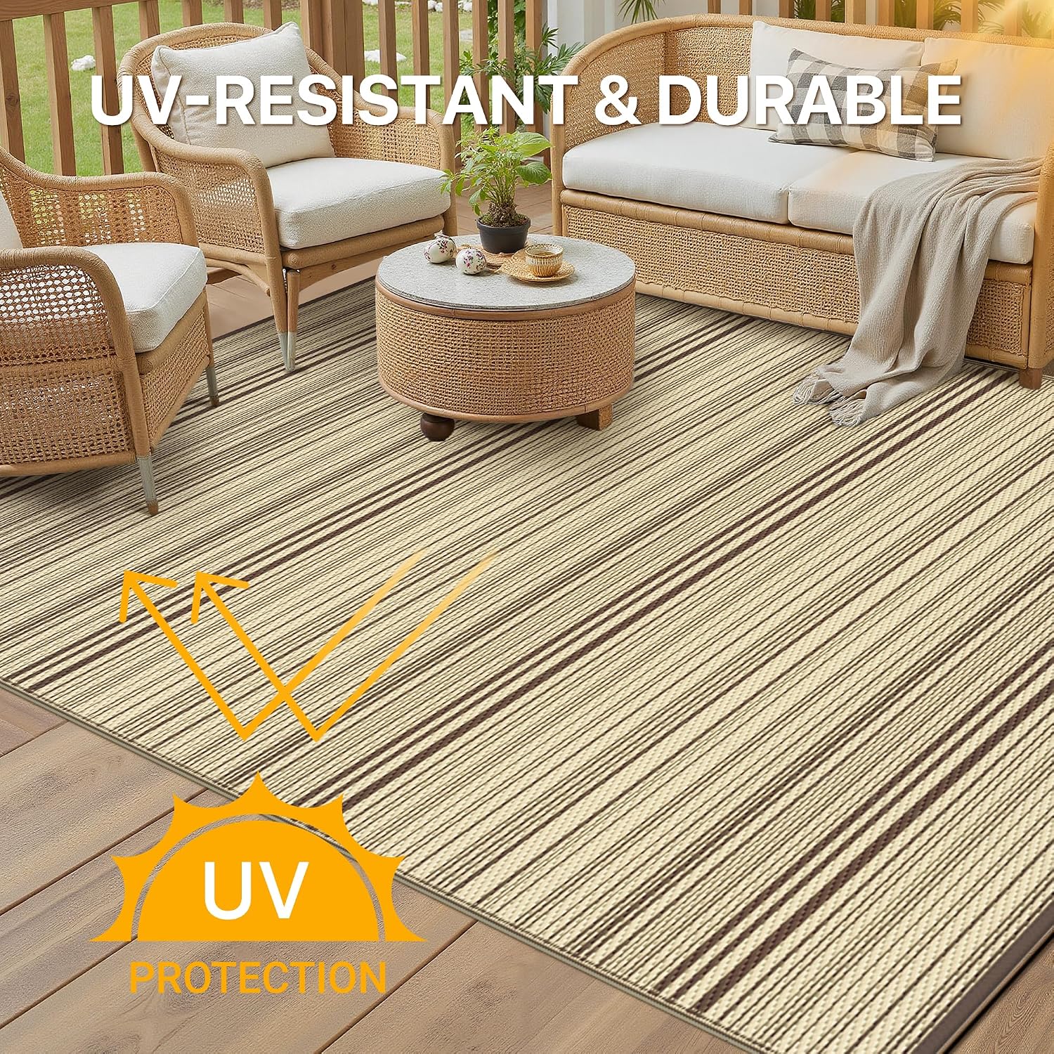 Detalle de GENIMO Outdoor Rug 270x360cm — Extra Large waterproof reversible garden mat in recycled plastic