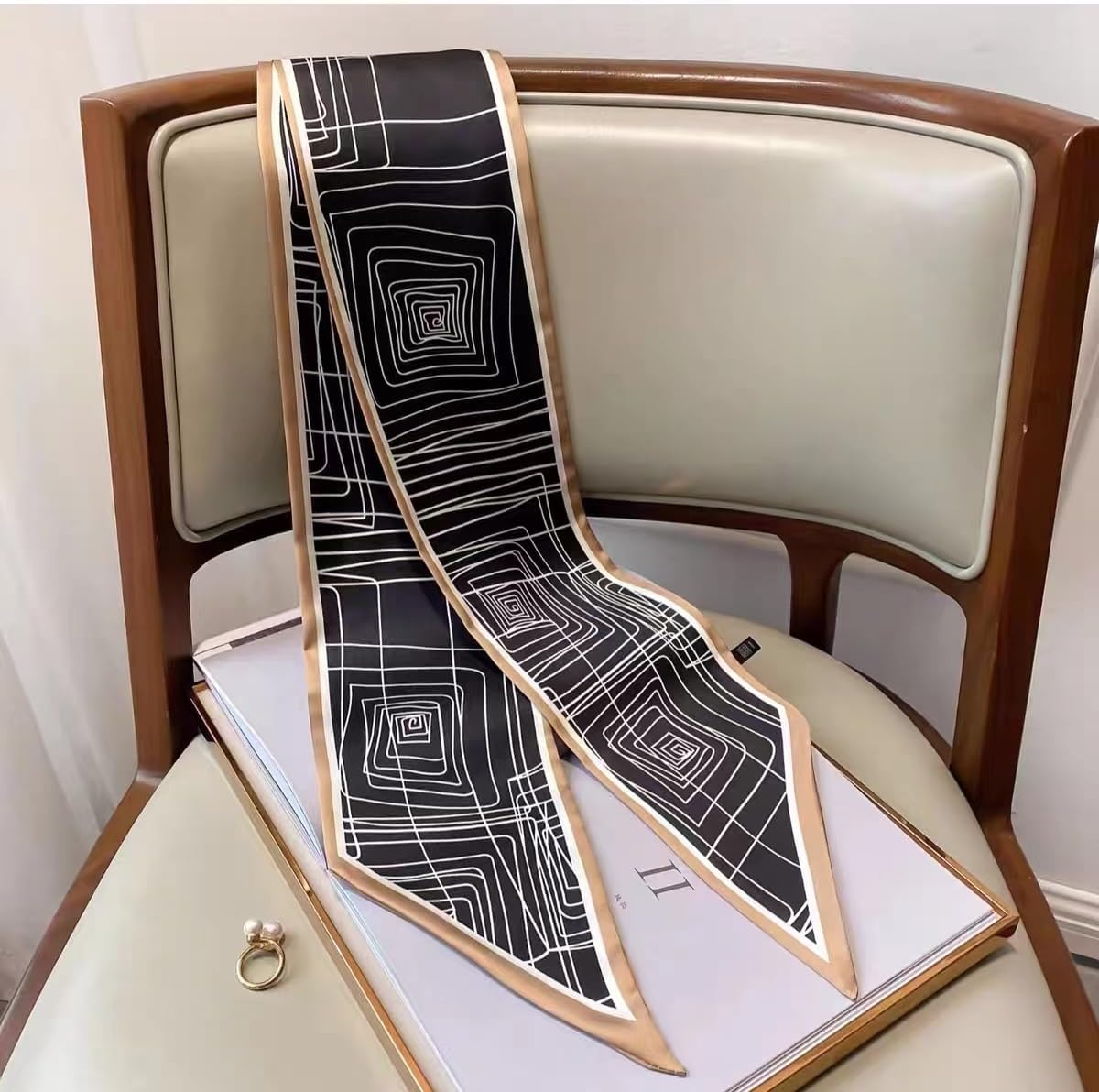 Detalle de GIMIRO Satin Seidenschal 148 x 13,5 cm – Double Layer Krawatte und Schal für Blazer, Mantel oder Kleid