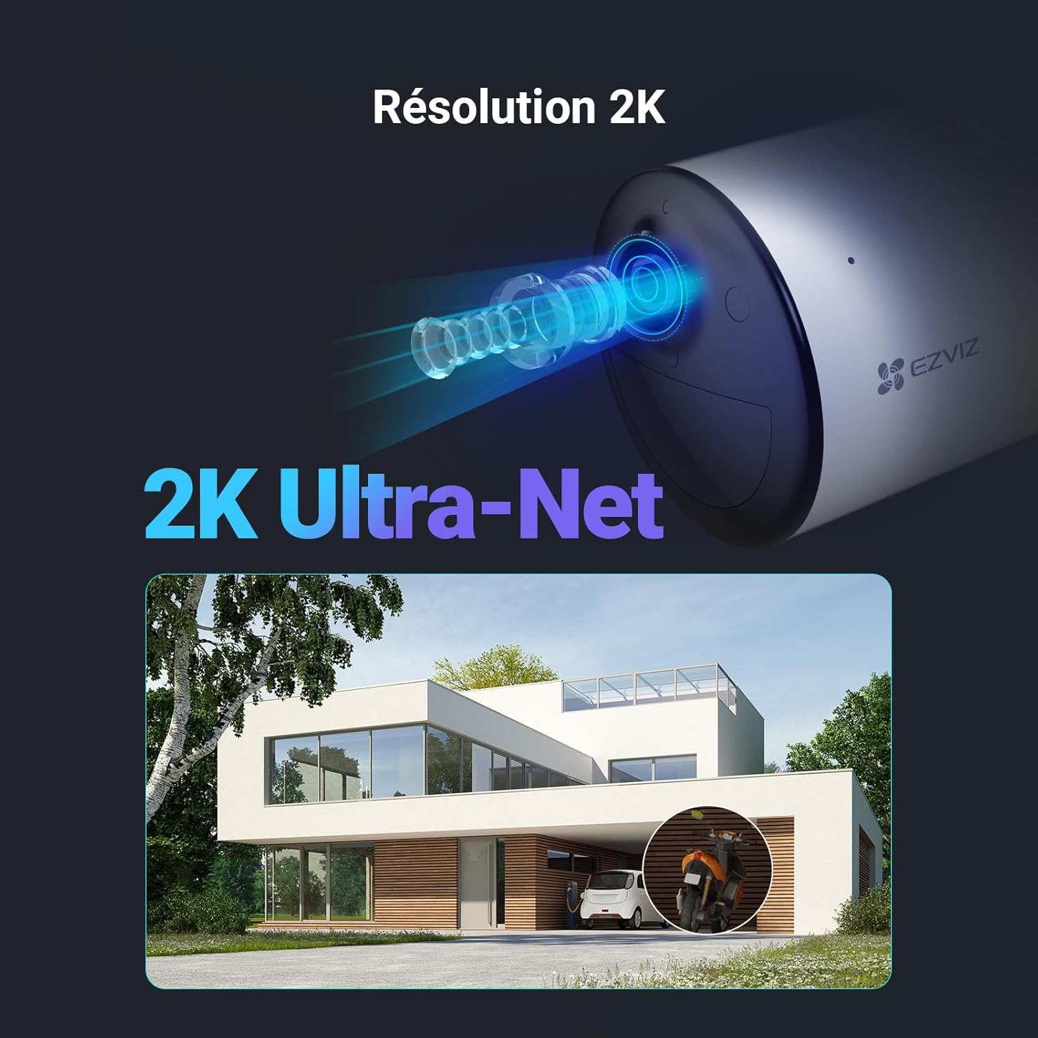 Detalle de EZVIZ CB3 2K: Caméra de surveillance extérieure sans fil avec batteries rechargeables et détection IA