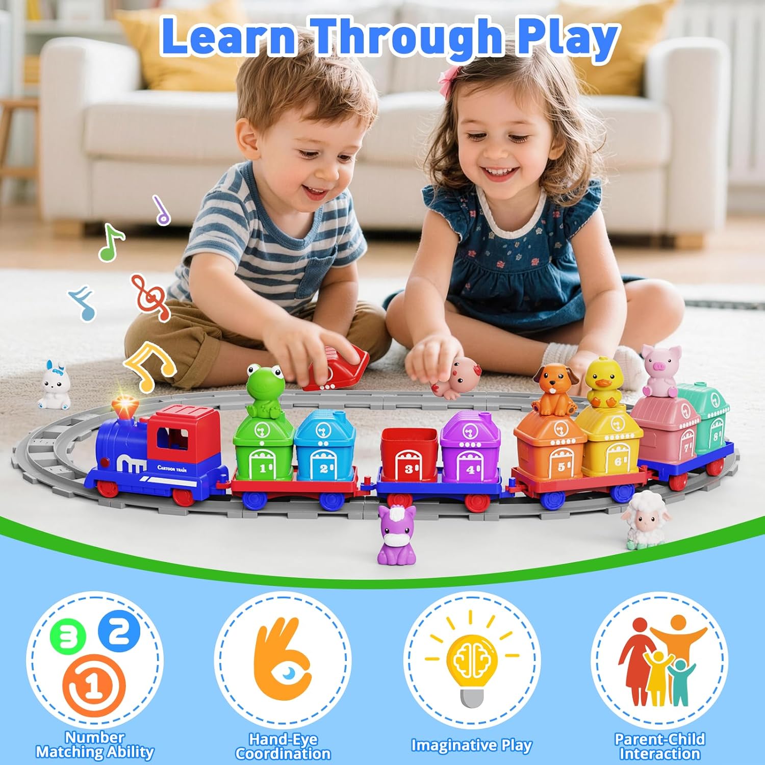 Detalle 2 de Cmiolacuna Train Set for Toddlers (Ages 2-4) with Farm Animals, Music & Lights