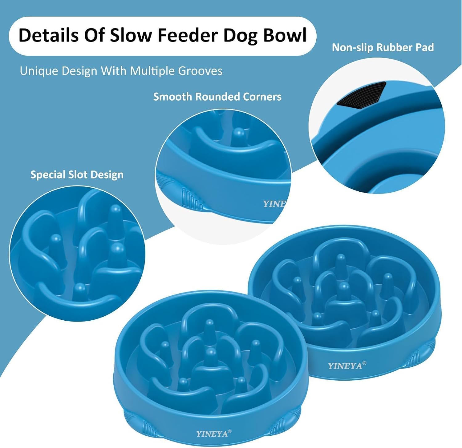 Detalle de YINEYA Large Breed Slow Feeder Dog Bowl (4 Cups) – Maze Puzzle Bowl to Help Slow Down Eating