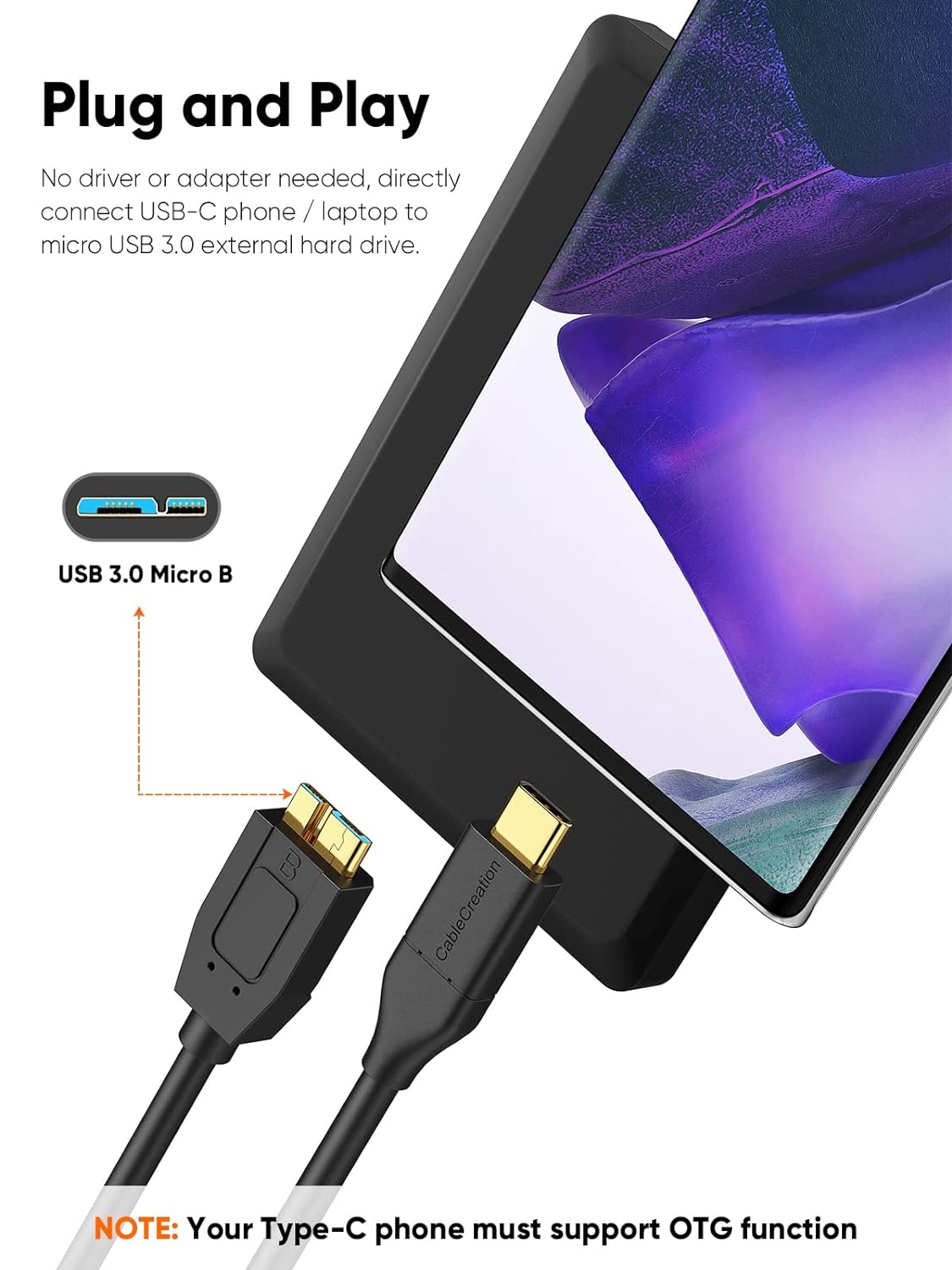 Detalle de CableCreation USB C to Micro B Short Cable 1FT: 10Gbps USB 3.1 for External Drives and More