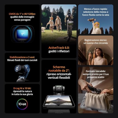 Detalle de DJI Osmo Pocket 3: fotocamera compatta per vlog con sensore 1" e 4K/120fps