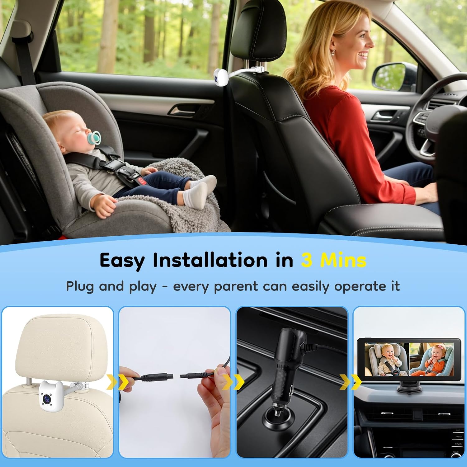 Thumbnail 5 de ELECROW 2-Kids Baby Car Camera for Seat with 6.86 Inch Ultrawide Display