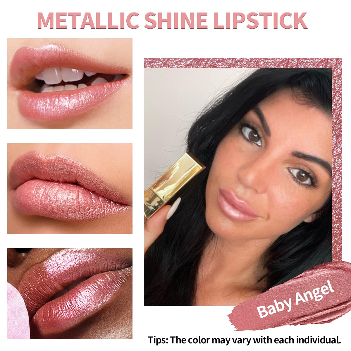 Thumbnail 6 de OULAC Lippenstift Metallic Glanz Finish „Baby Angel“ (13) – veganer Metallik-Glanz mit feuchtigkeitsspendendem, wasserfestem Tragegefühl