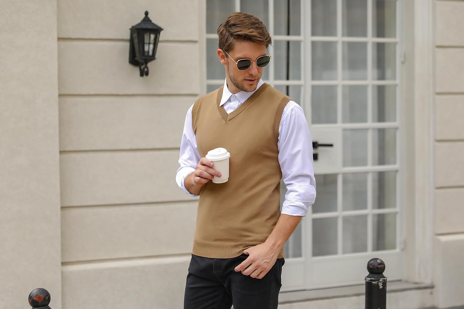 Detalle 2 de iClosam Gilet Maglione Uomo V-Collo Cotone