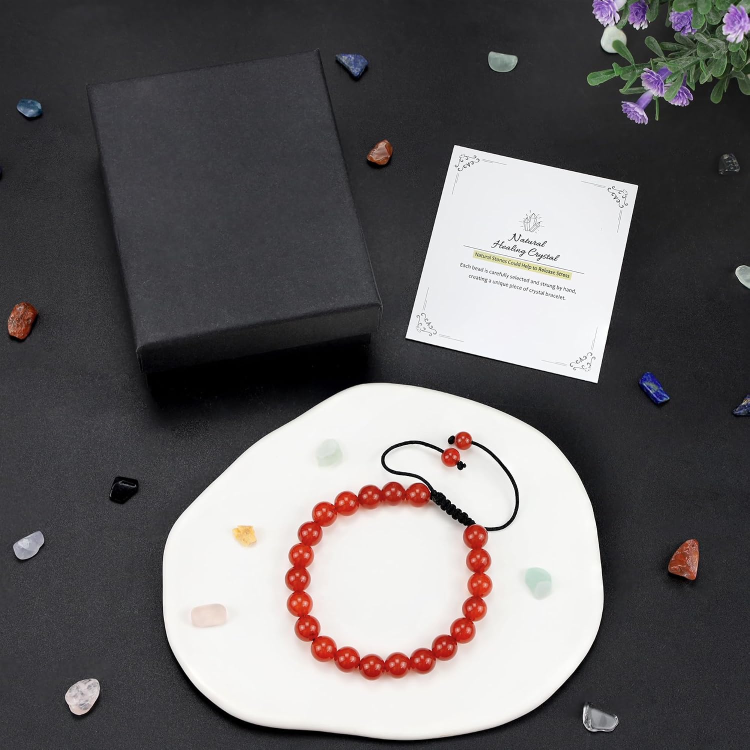 Thumbnail 4 de AWARDSEN Healing Crystal Bracelet for Women – 8mm Carnelian Beads, Adjustable Macrame