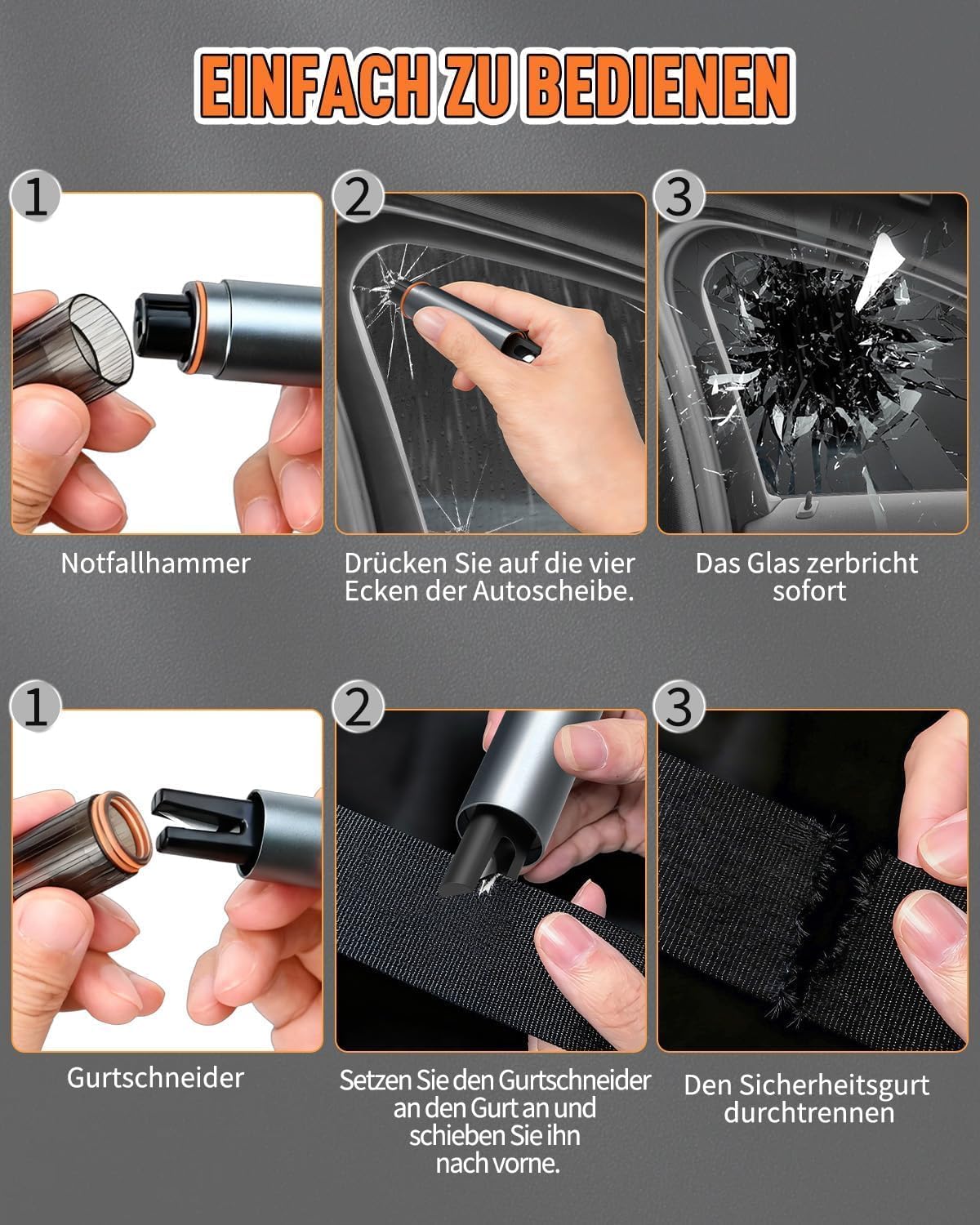 Thumbnail 3 de HOAMZ 2 in 1 Gurtschneider Notfallhammer, 4 Stück – Nothammer mit Testsiegel & Gurtschneider, ideal für Auto & Bus