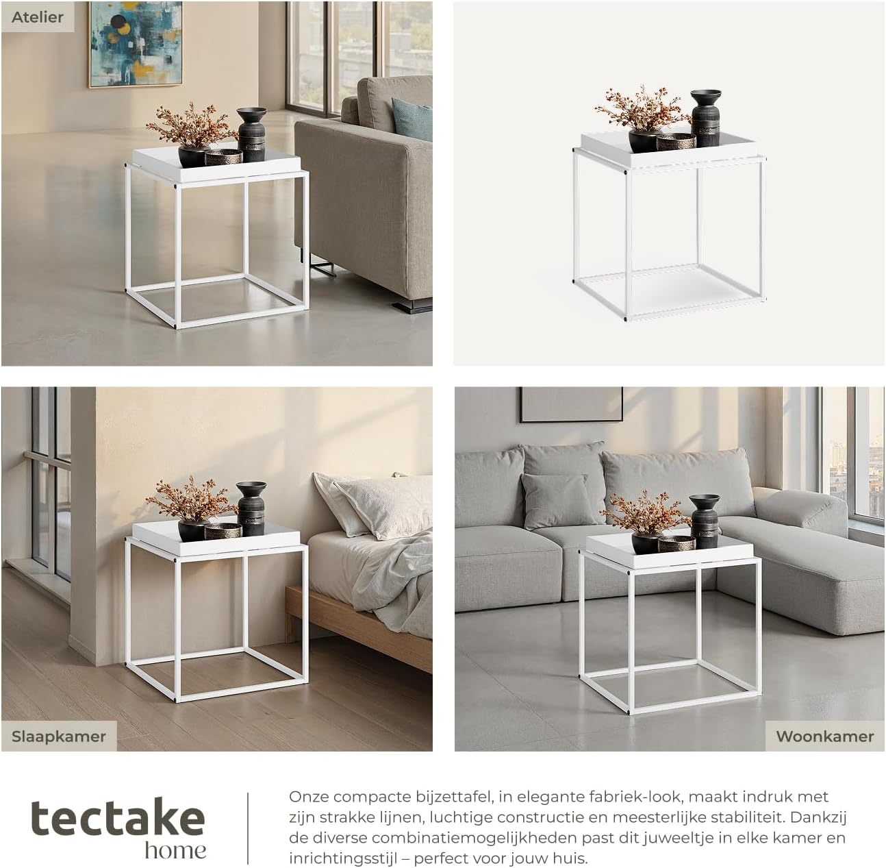 Thumbnail 6 de tectake Cambridge 404183 bijzettafel van metaal, stapelbaar, wit