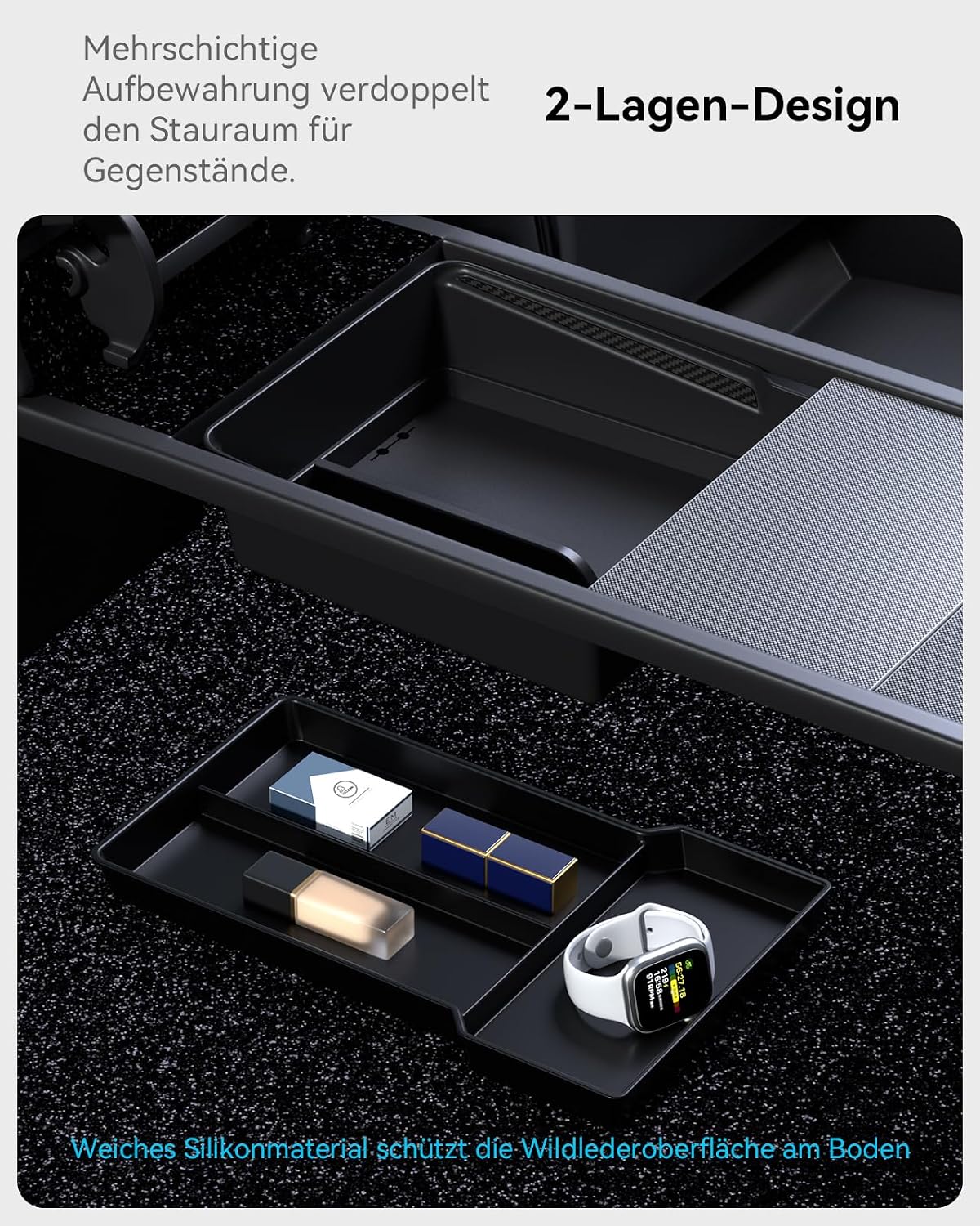 Thumbnail 6 de VIHIMAI 4-teiliges Mittelkonsolen-Organizer-Set für Tesla Model Y 2025 Juniper (Schwarz) mit Unterteilungen