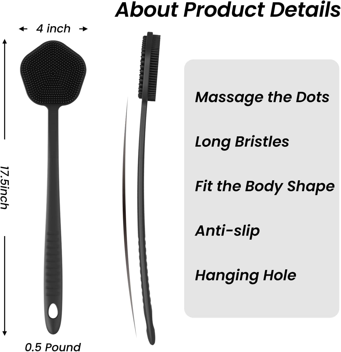 Thumbnail 1 de Redfly Silicone Back Scrubber for Shower – 44cm Long, Double-Sided Back Brush with Silicone Bristles and Massage Nodes