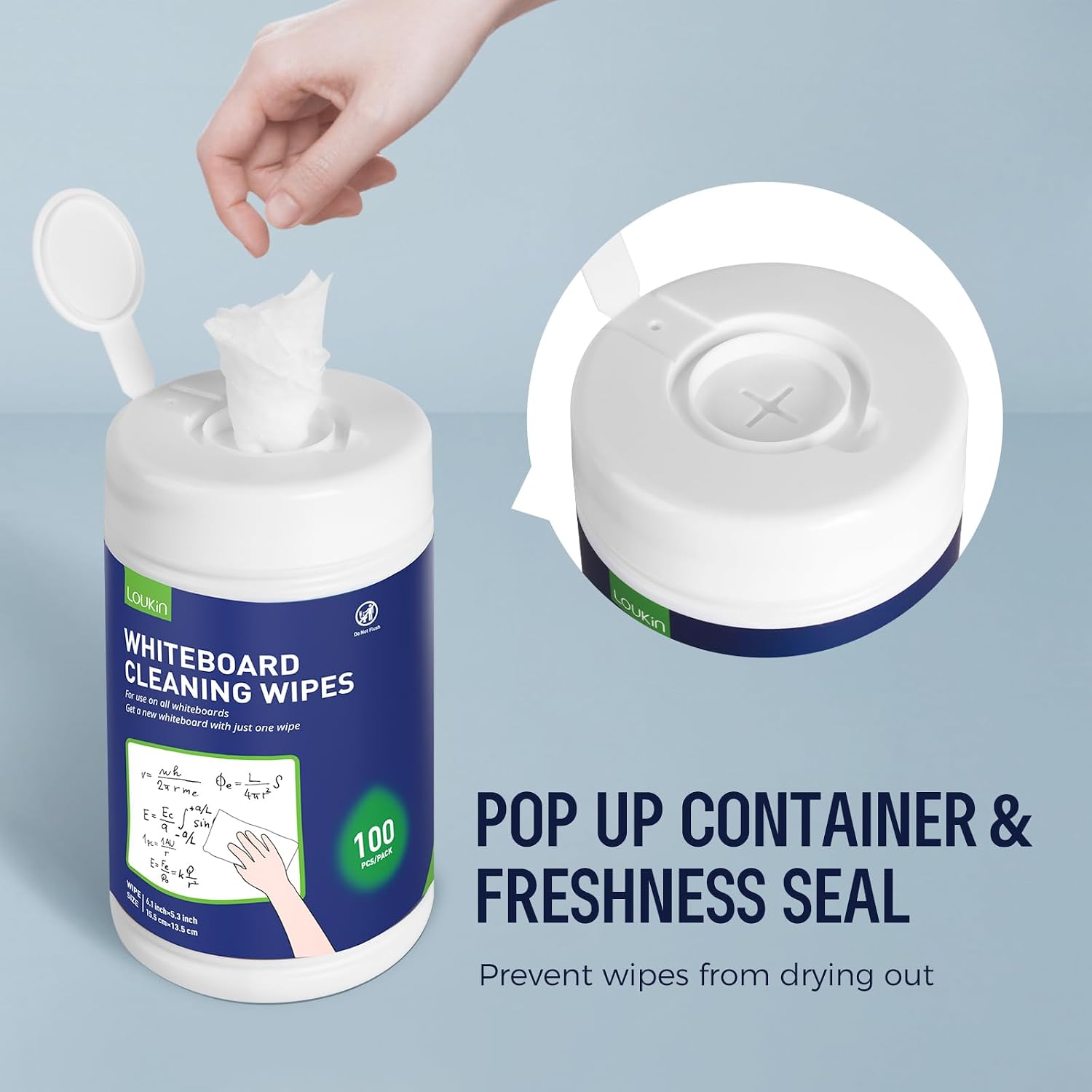 Detalle 2 de Loukin Whiteboard Cleaning Wipes – 100 Wipes per Canister