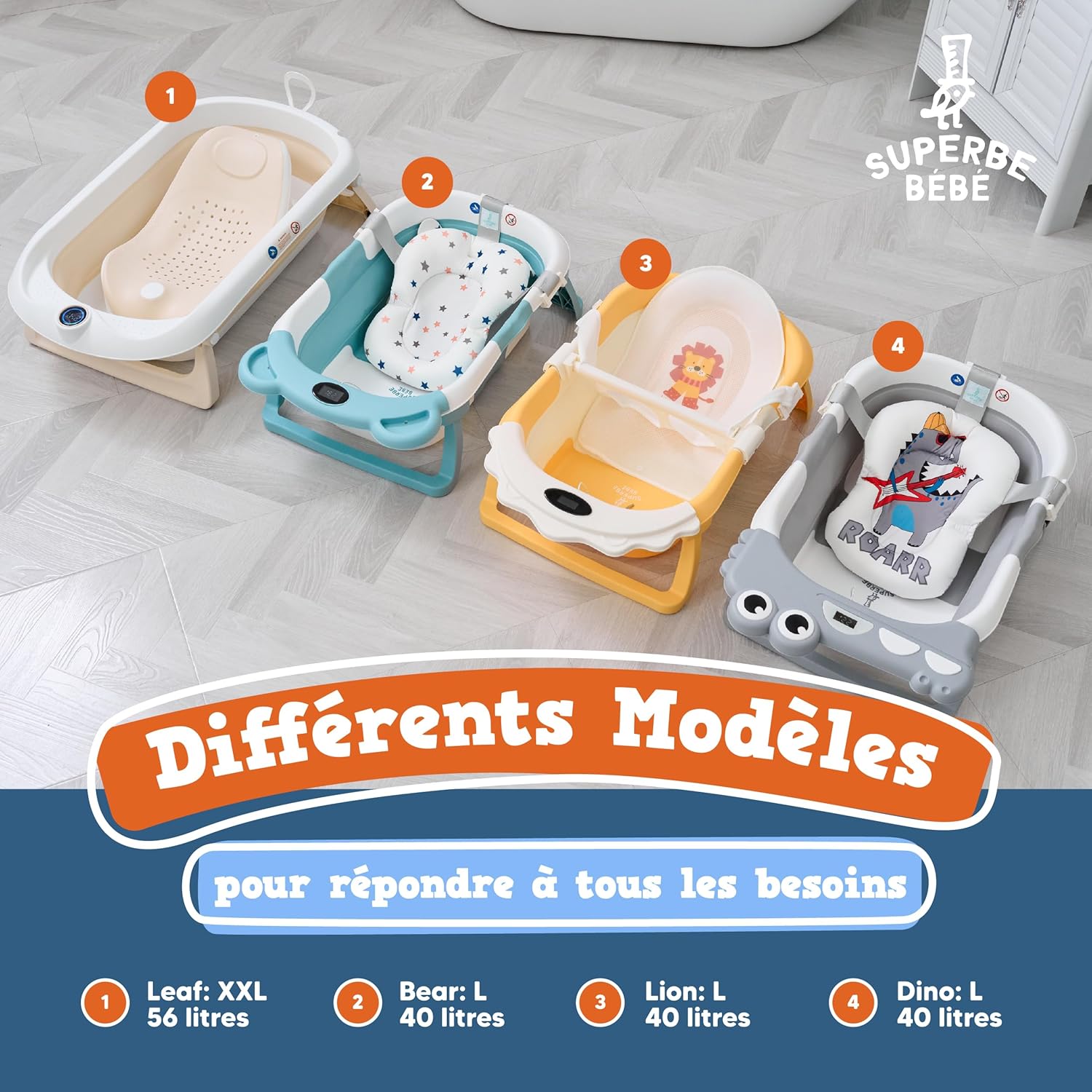 Thumbnail 5 de Baignoire bébé pliable XXL avec coussin de bain et thermomètre intégré