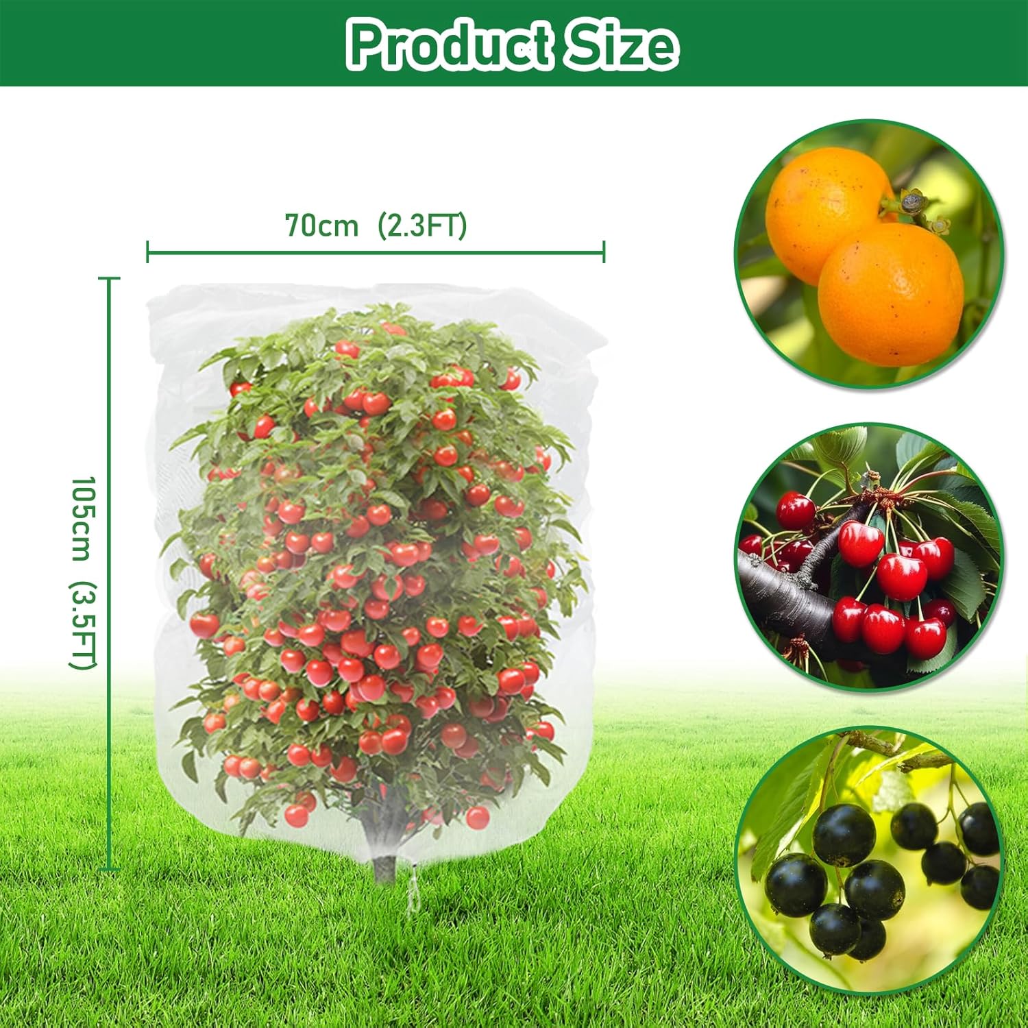 Thumbnail 5 de Evoio Fruit Tree Protective Bag – 4 Pack Blueberry Bush Netting Covers (105 x 70 cm) with Drawstring