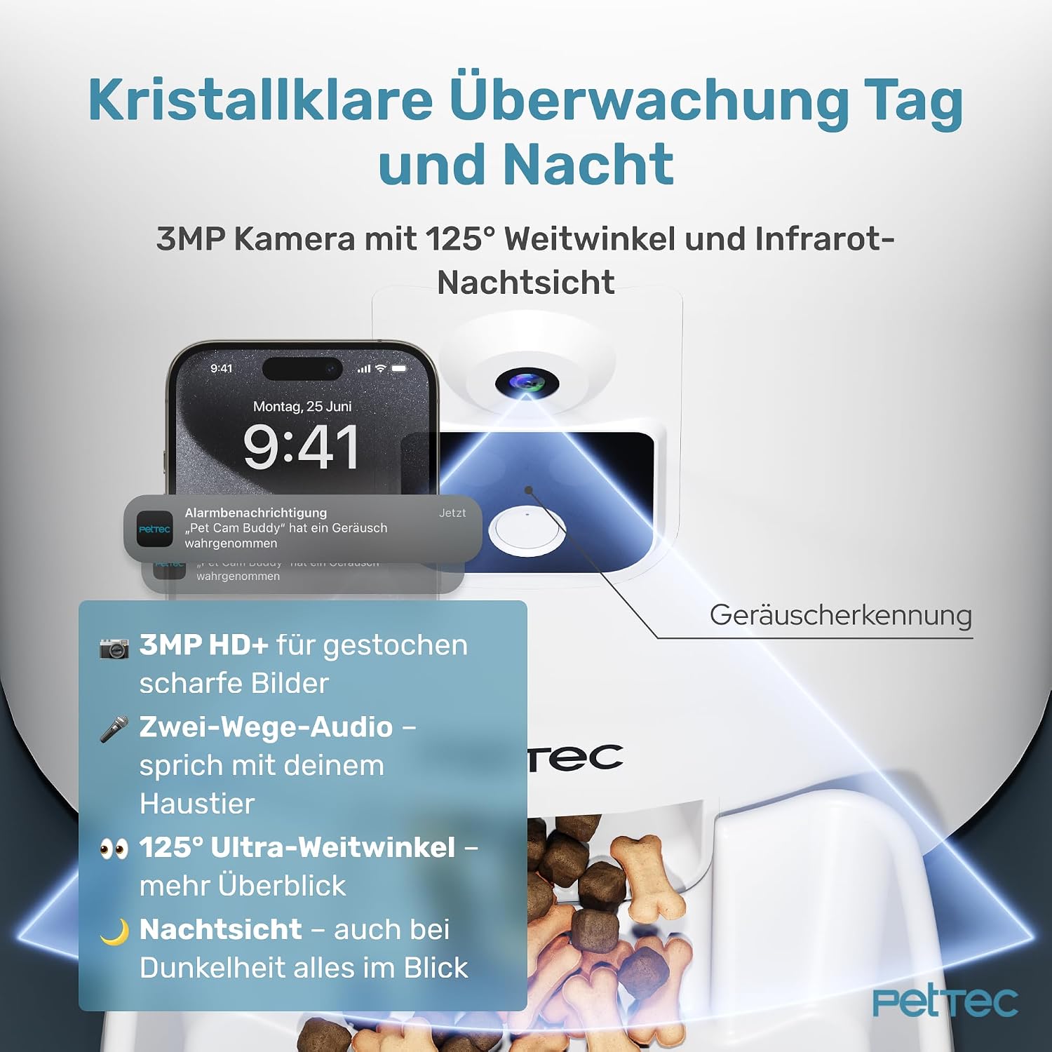 Detalle de PetTec – Pet Cam Buddy Futterautomat 8L mit WLAN und App-Steuerung