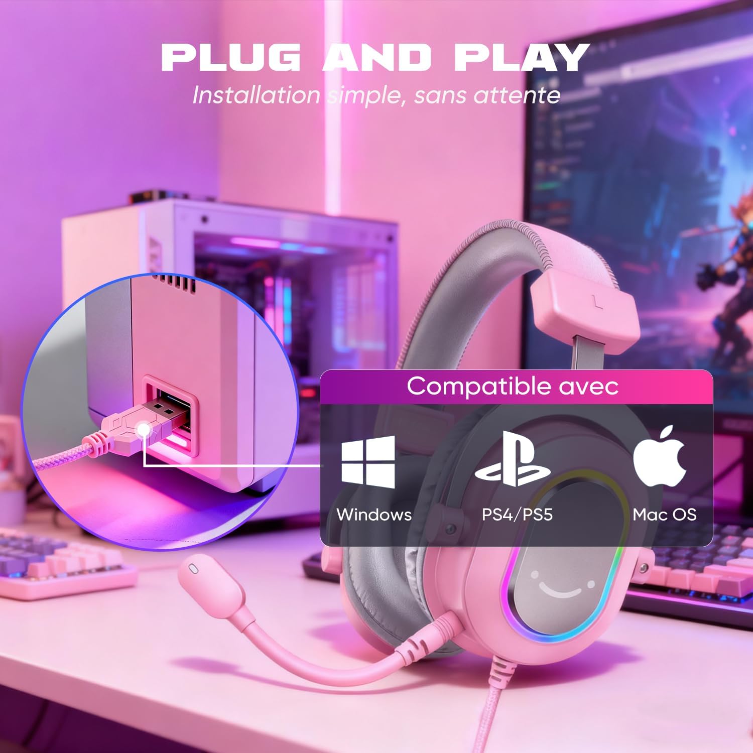 Thumbnail 5 de FIFINE H6 Casque gamer PC/PS4/PS5 avec micro amovible, son surround 7.1 USB et 3 modes EQ