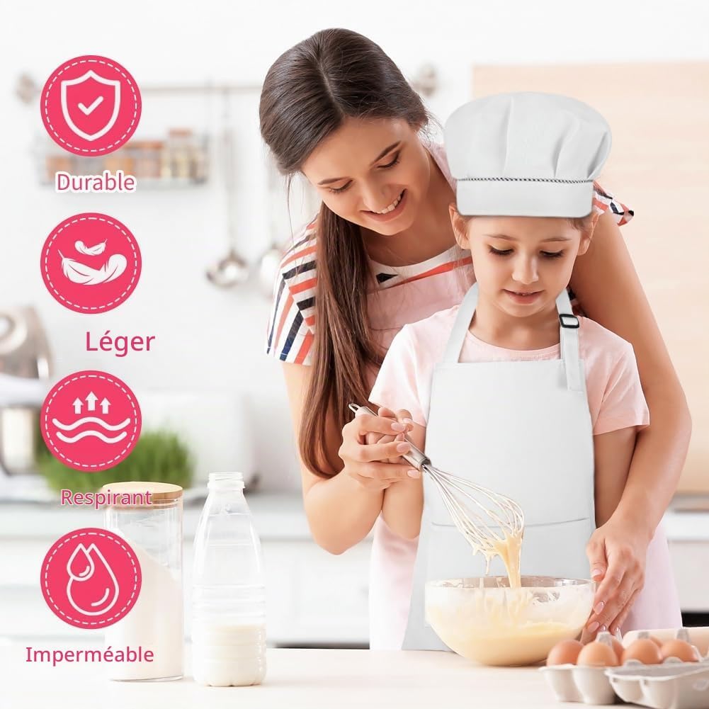 Thumbnail 3 de BSBUY uniseks-kind kinderschort met kookmuts, zakken en witte uitvoering