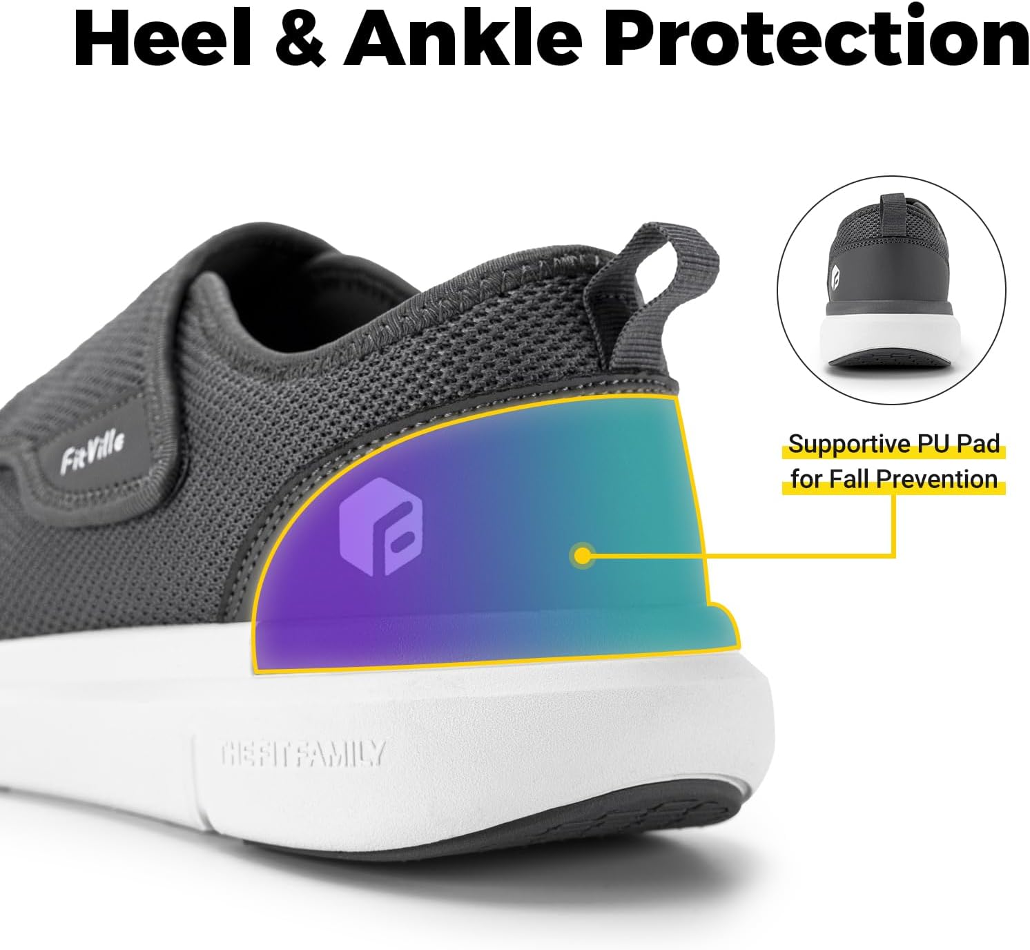 Thumbnail 4 de FitVille Mens Extra Wide Fit Diabetic Shoes: Easy Slip-On Orthopaedic Slippers for Swollen Feet