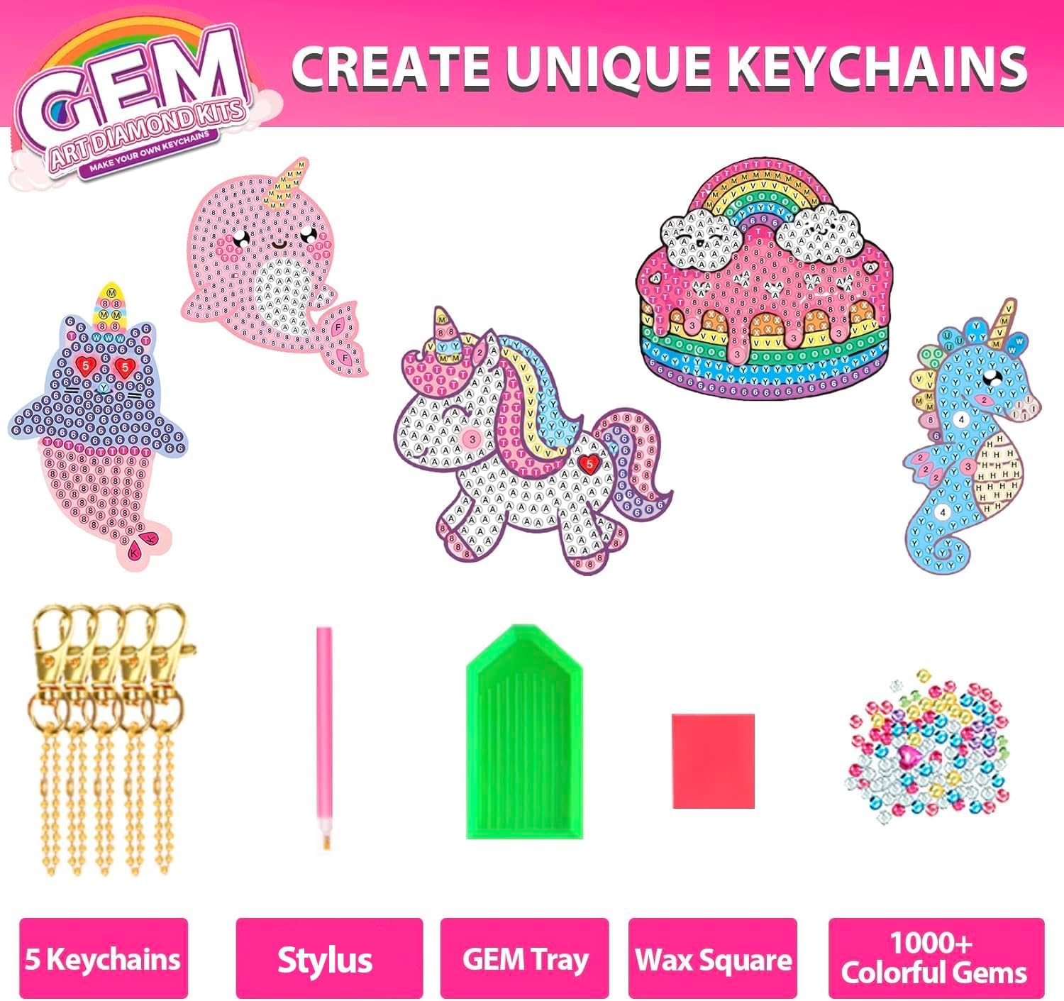 Thumbnail 5 de ORIENTAL CHERRY Girls Gem Keychains Diamond Art Kit (5D) – Make Your Own GEM Keychains