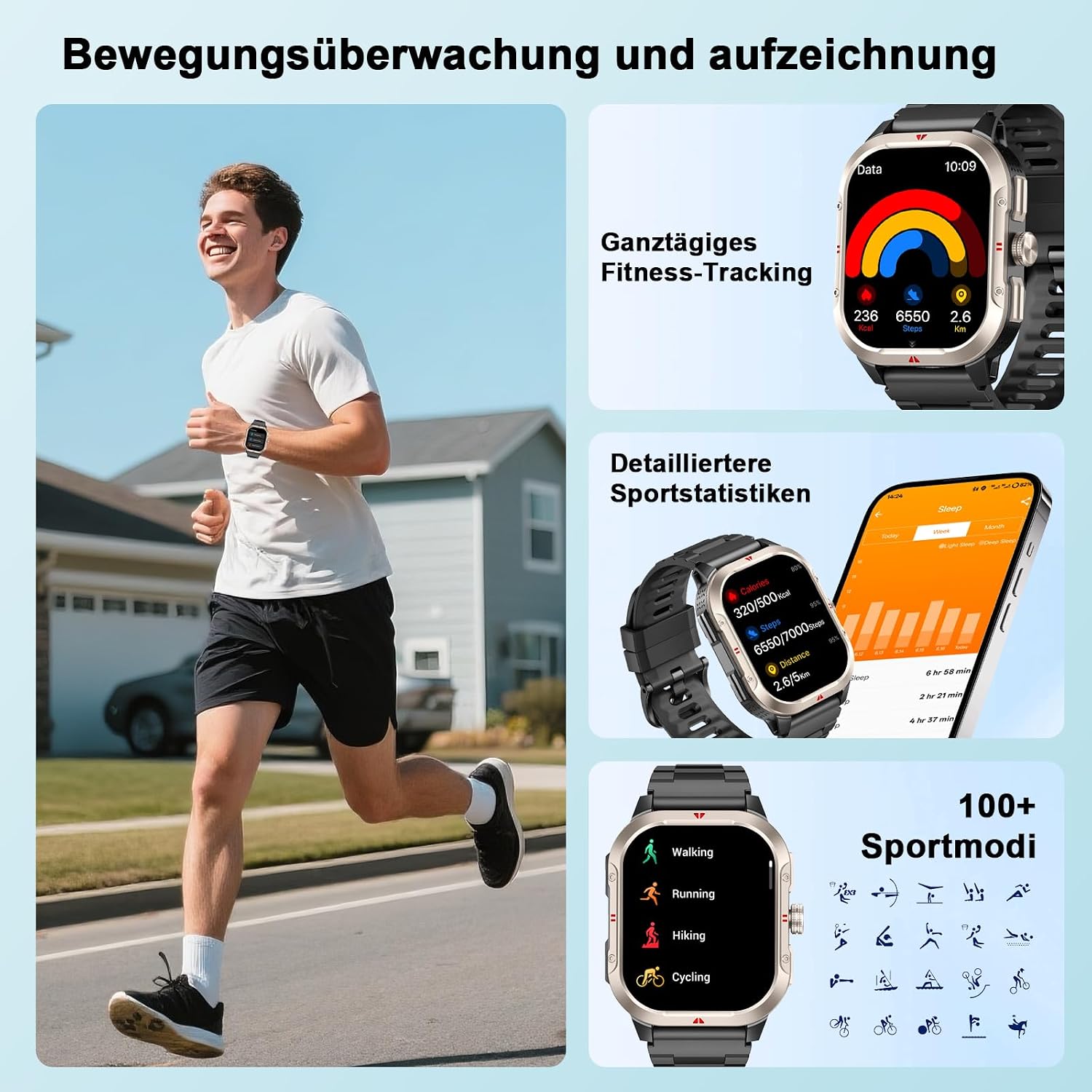 Thumbnail 4 de Jugeman Smartwatch Herren GPS – Militärqualität, 2,06" HD Display, IP68, 110+ Sportmodi
