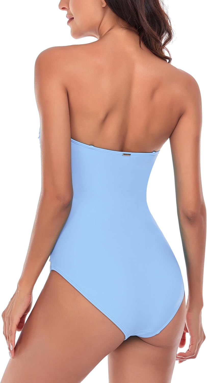 Detalle 2 de RELLECIGA Women's Tummy Control One Piece Swimsuit Bandeau Strapless Bathing Suit