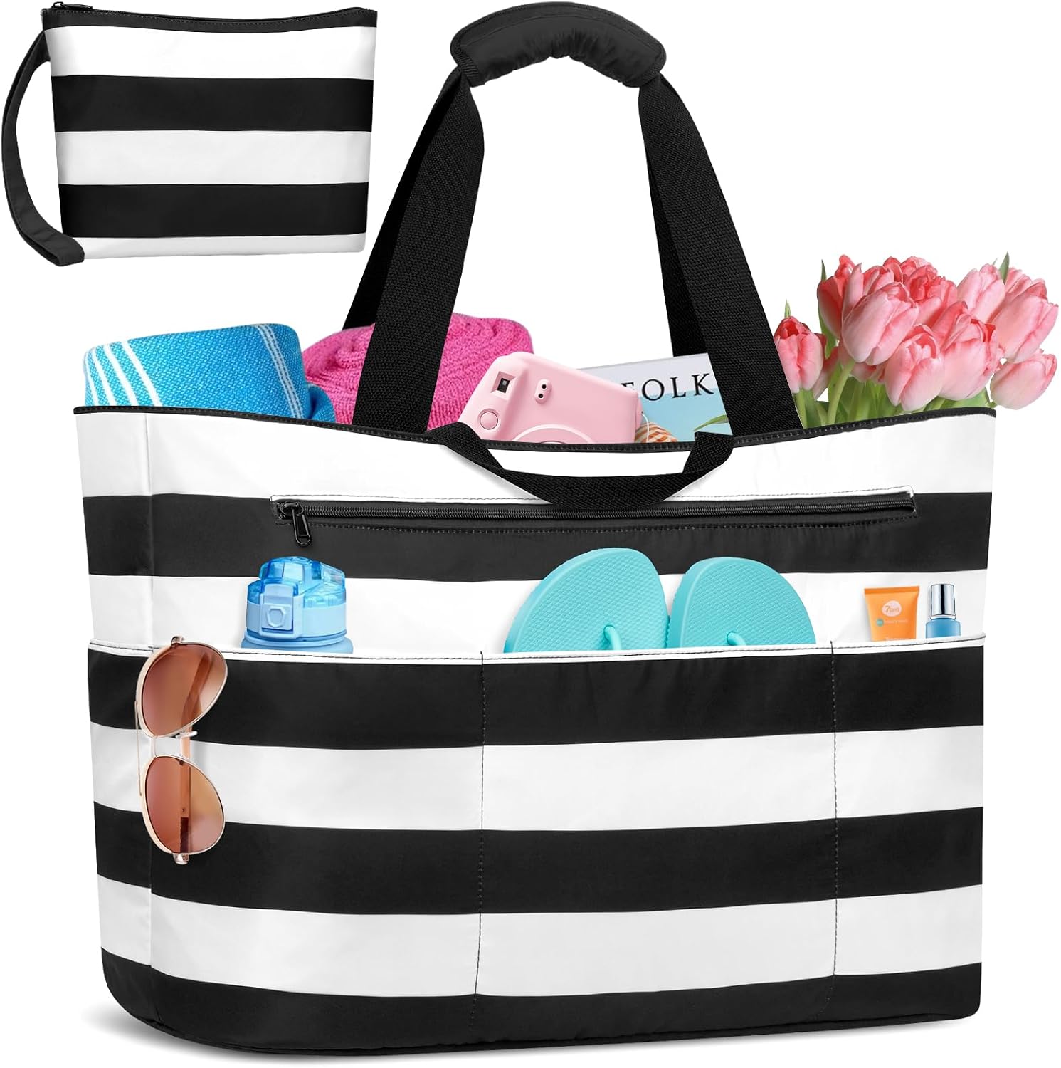 Detalle de BTNEEU Borsa Mare Donna XXL 50L Impermeabile: Tote Mare grande con 14 tasche, resistente e pieghevole