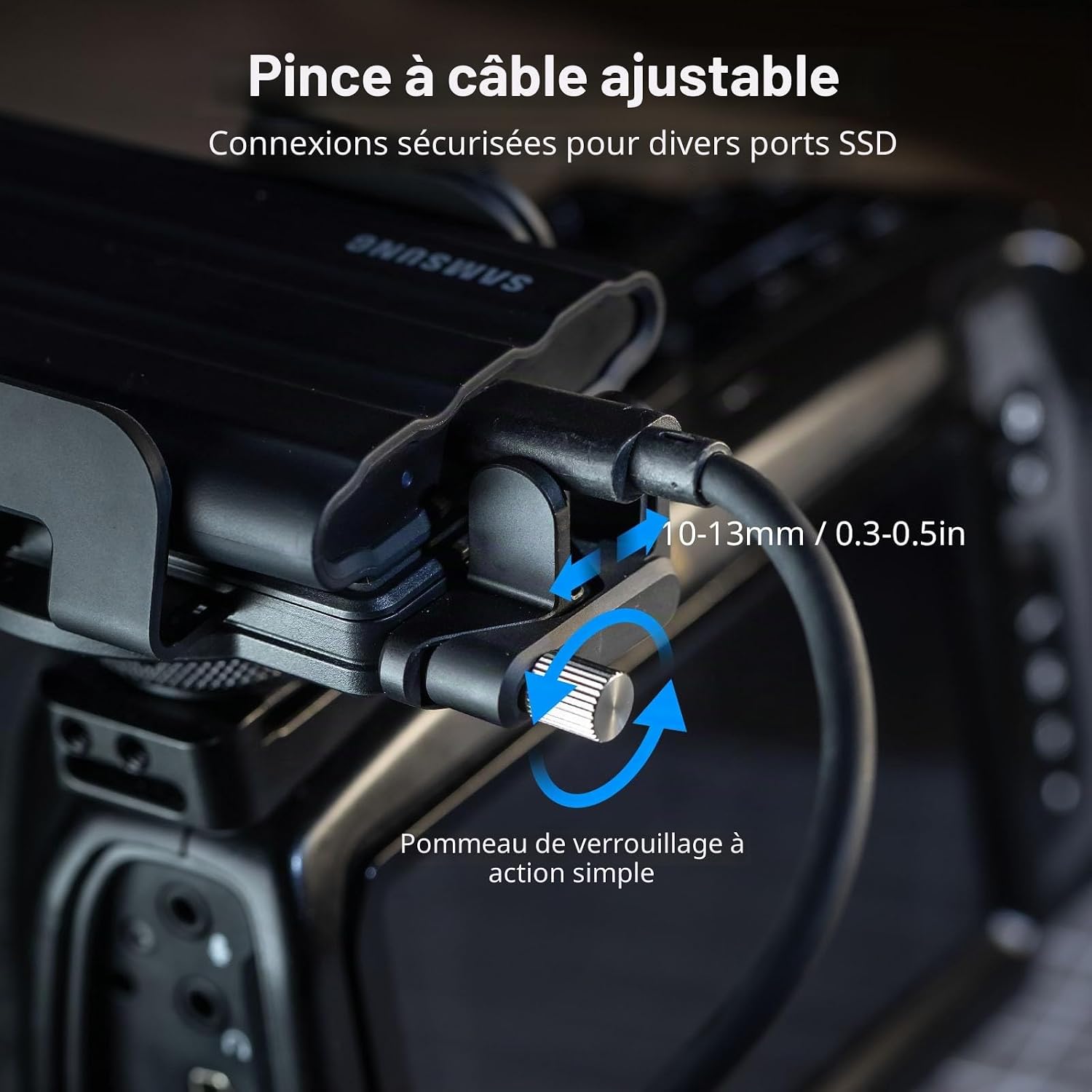 Detalle 2 de SMALLRIG Support universel SSD avec serre-câble pour griffe de flash (largeur de serrage 40 à 60 mm)