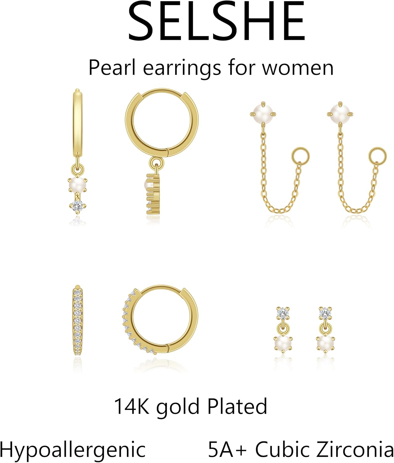 Detalle 2 de SELSHE Hoop Earring Set, 14K Gold-Plated