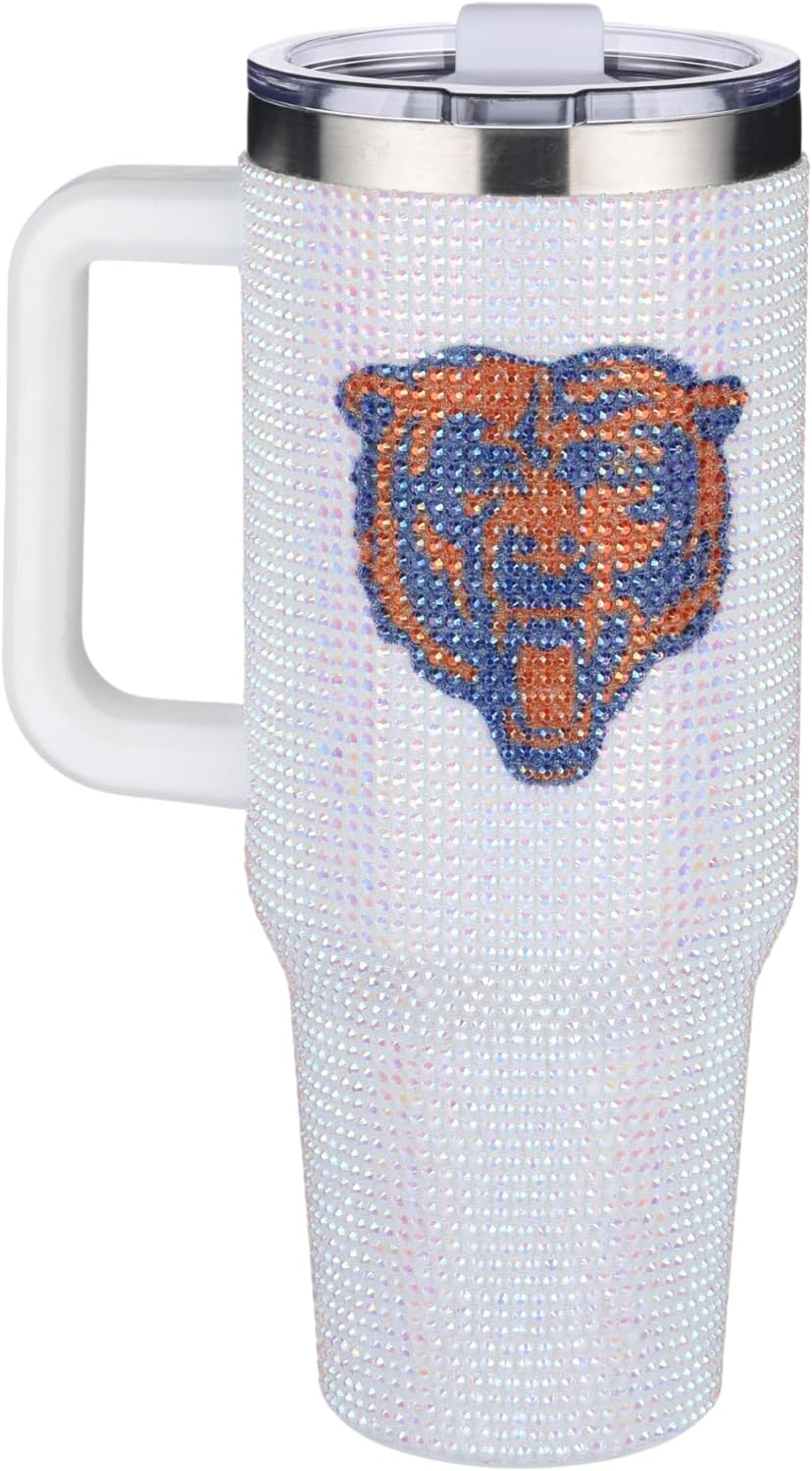 Detalle de The Memory Company Officially Licensed 46oz White Bling Game Day Tumbler (Chicago Bears)