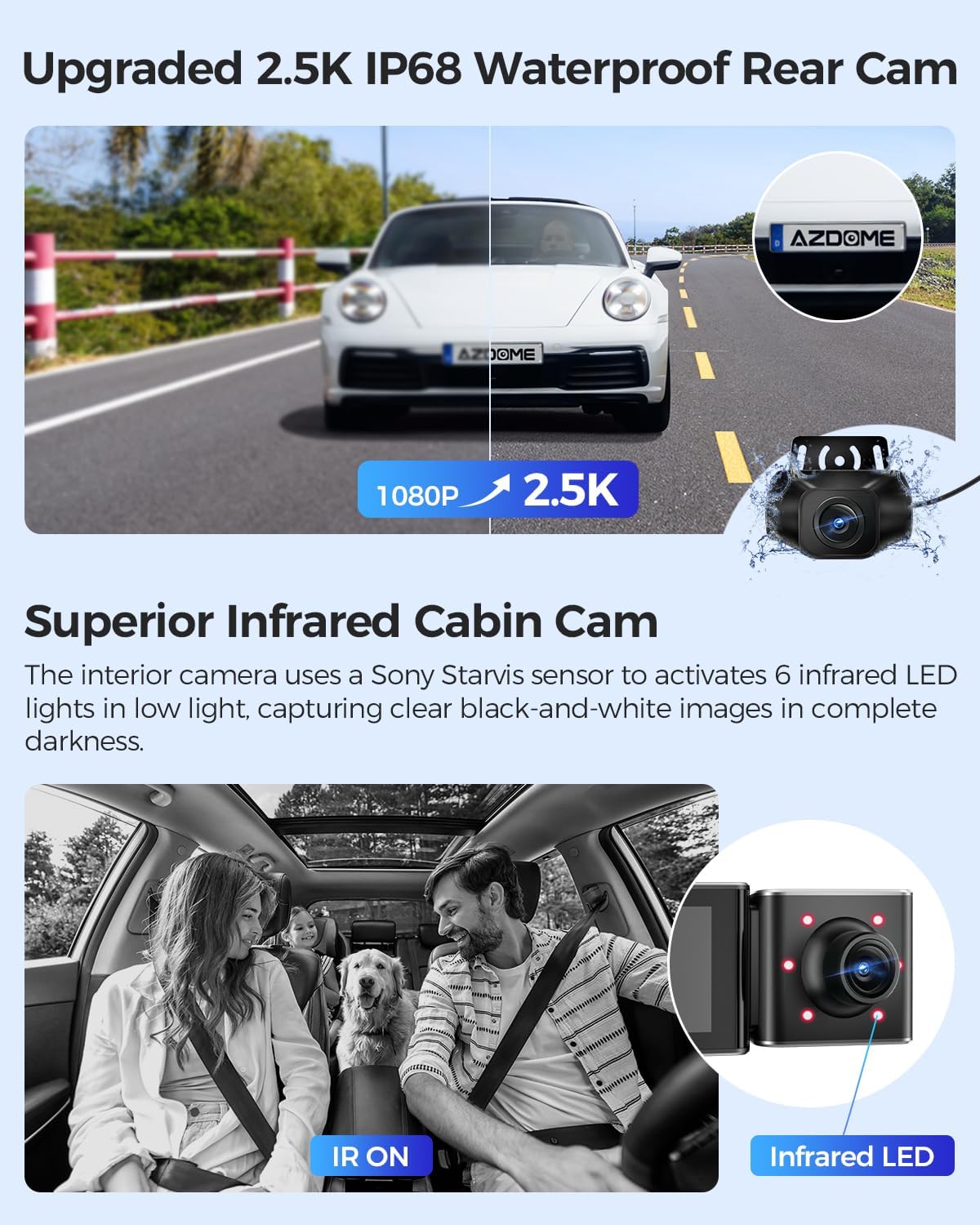 Thumbnail 2 de AZDOME M550 Max 3 Channel 4K Dash Cam – Front 4K, Cabin 1080P, Rear 2.5K with GPS, WiFi & 24H Parking