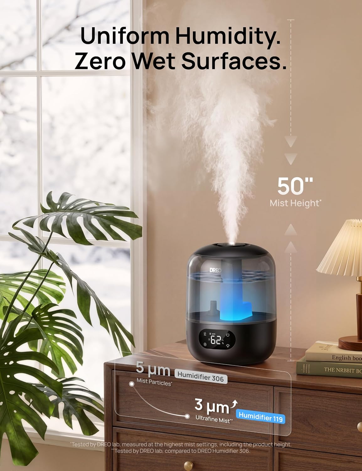 Detalle de DREO DR-HHM006 Black Cool Mist Humidifier, 3 L Top-Fill Tank and Aroma Tray