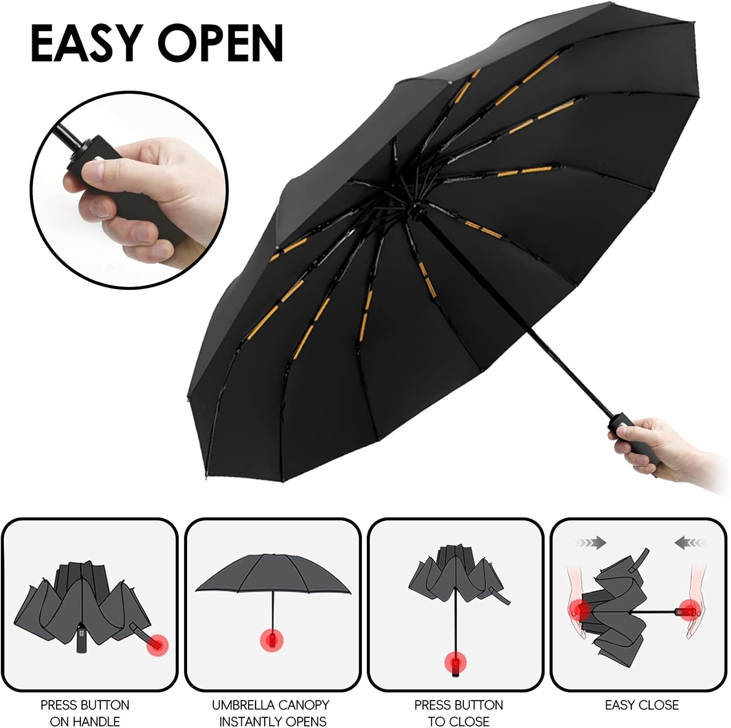 Thumbnail 5 de Lusibaka Windproof Strong Compact Folding Umbrella with UV Protection and 12 Fibres