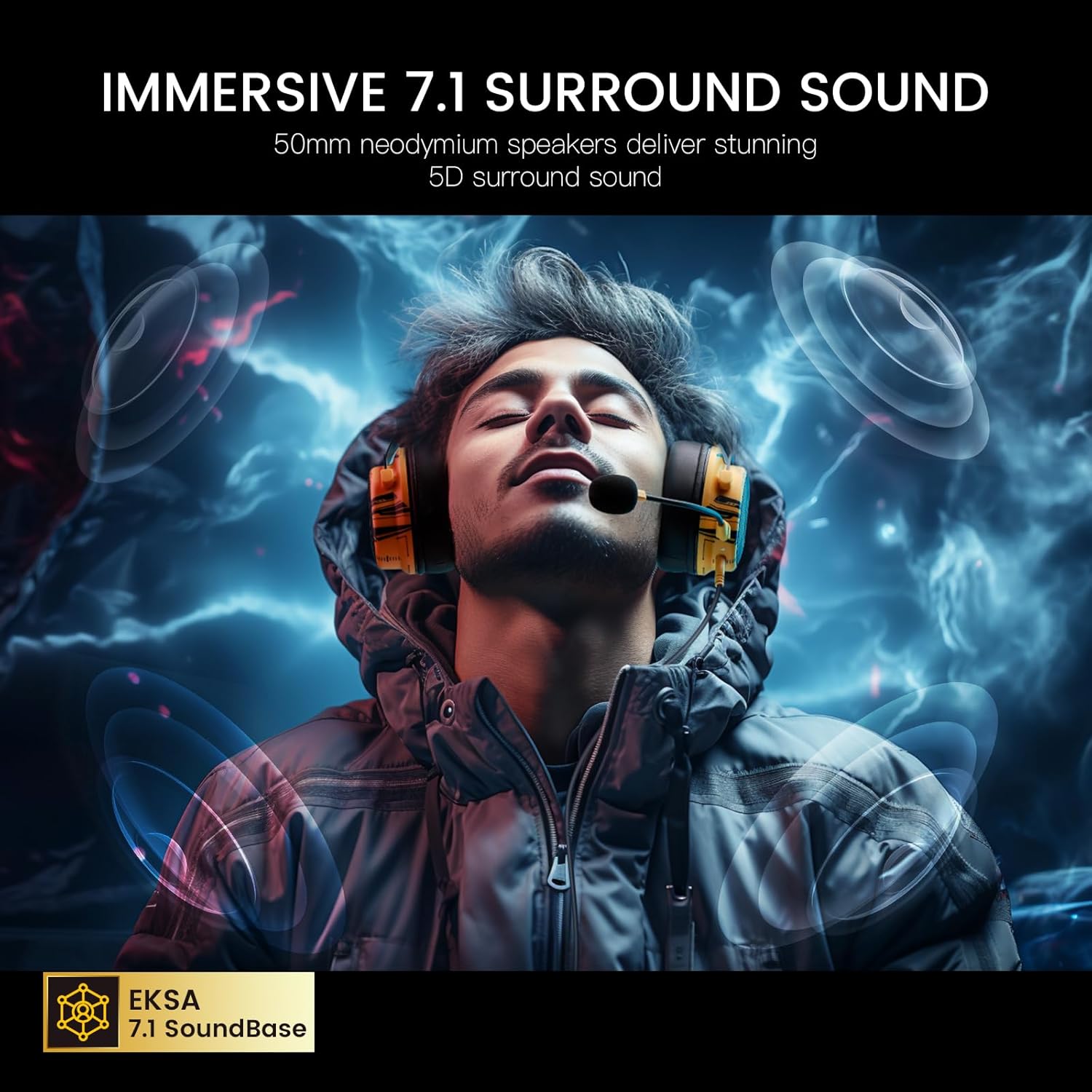 Thumbnail 1 de EKSA E900 Pro USB Gaming Headset with Detachable Noise-Cancelling Microphone and 7.1 Surround (Yellow)