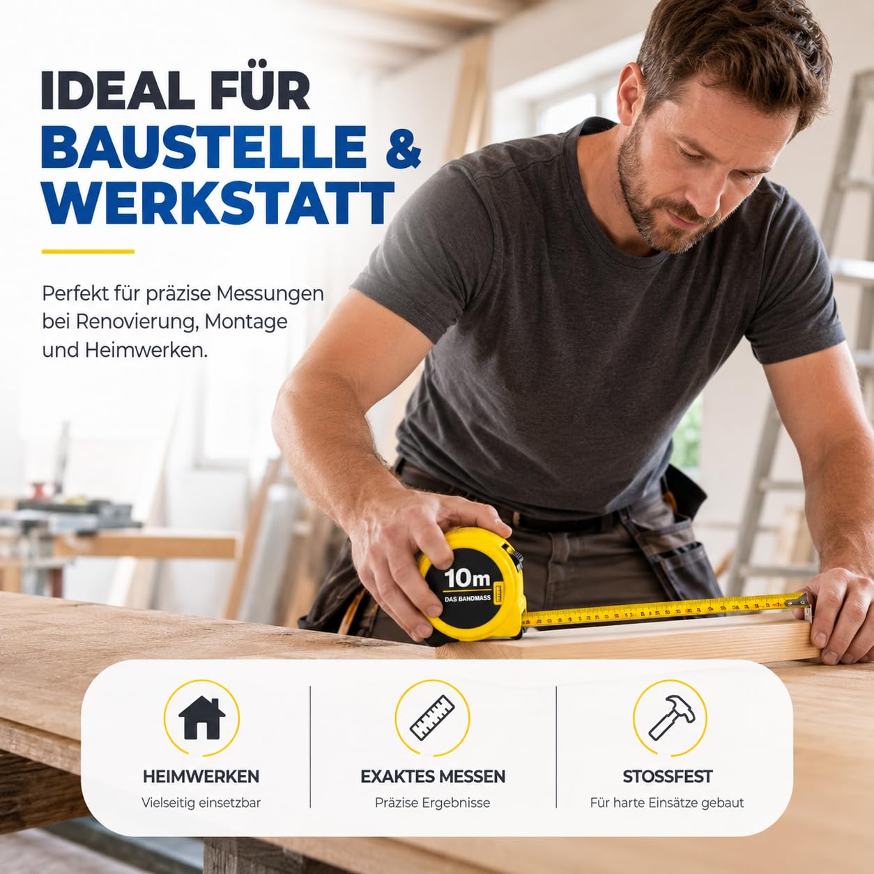 Thumbnail 4 de Premium Bandmaß 10 Meter mit Halterung – robuster Messhelfer für präzises Messen
