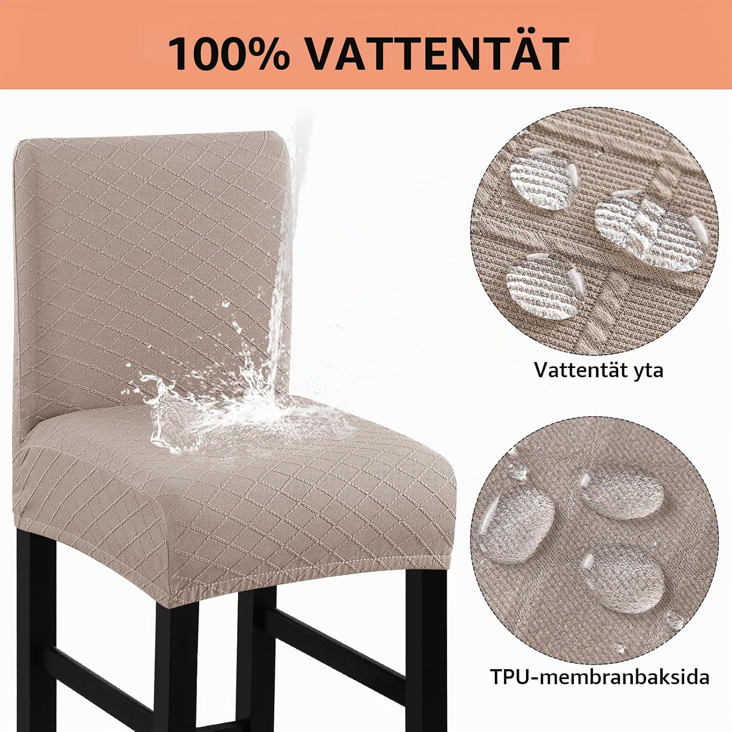 Detalle 2 de Fuloon vattentäta barstolsöverdrag med ryggstöd, 4-pack i kaki