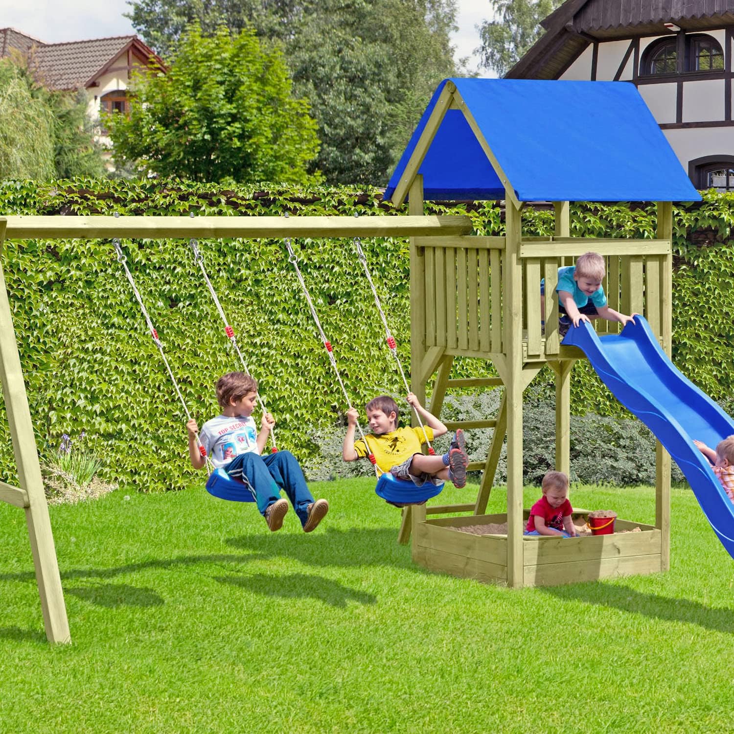 Thumbnail 6 de Kinderschaukel mit verstellbarer Höhe – Schaukelbrett / Schaukelsitz aus Kunststoff (Blau)