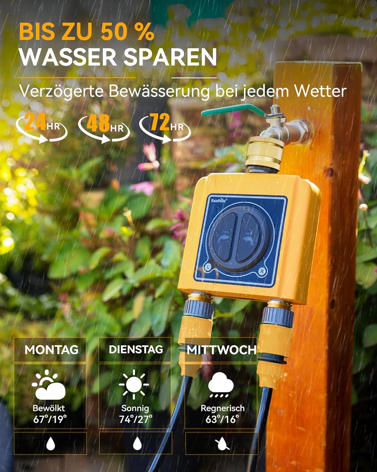 Thumbnail 3 de RAINPOINT Bewässerungscomputer WLAN 2 Ausgänge – 100% Messing-Einlass, ohne WiFi-Hub (TwG004WRF erforderlich) – flexible Bewässerung für Garten, Rasen und Gewächshaus
