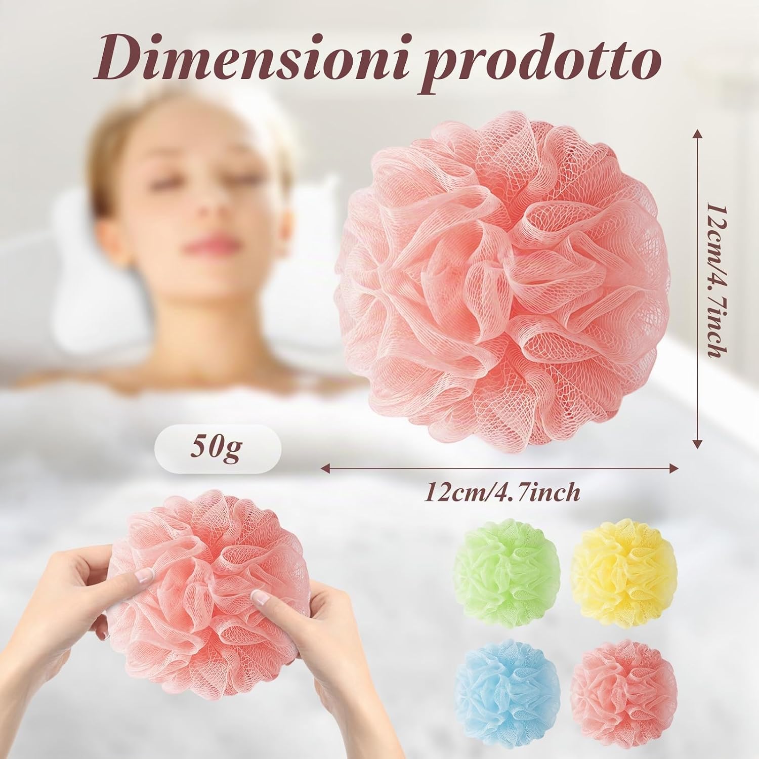 Thumbnail 1 de Flintronic 4 Pezzi Spugna Doccia 50 g – Palla Doccia Morbida in Tessuto a Rete, Esfoliante e Massaggiante