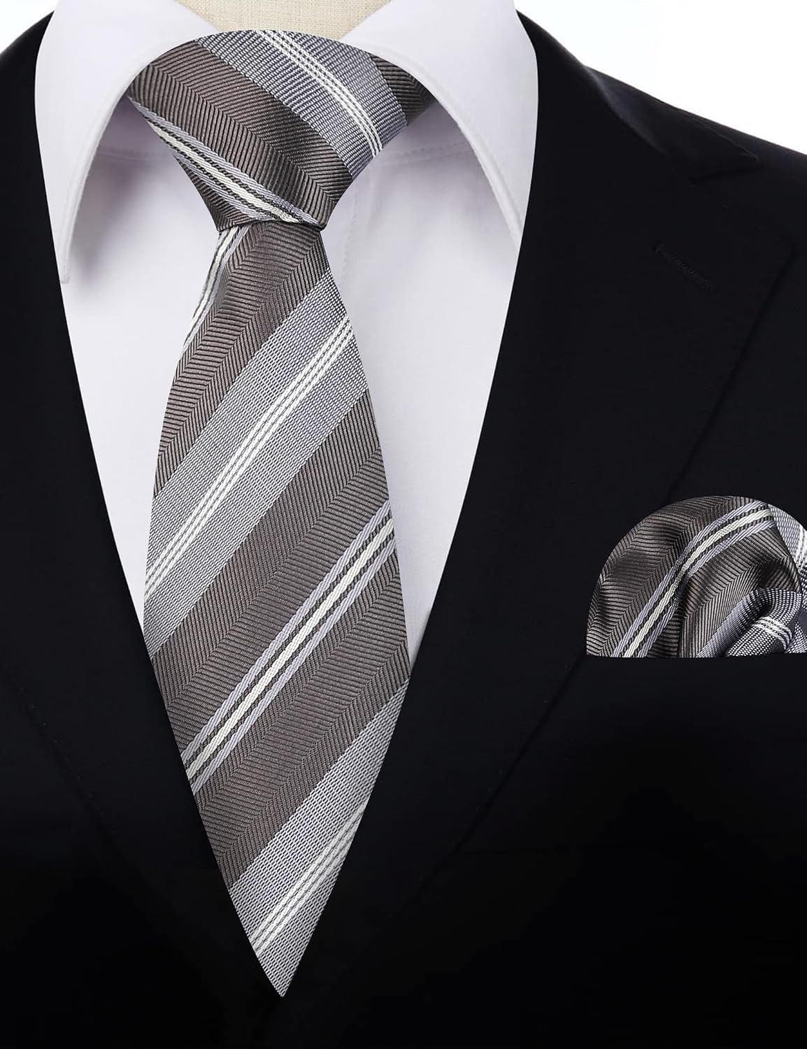 Detalle de Alizeal men’s solid colour tie and pocket square set (necktie + hanky)